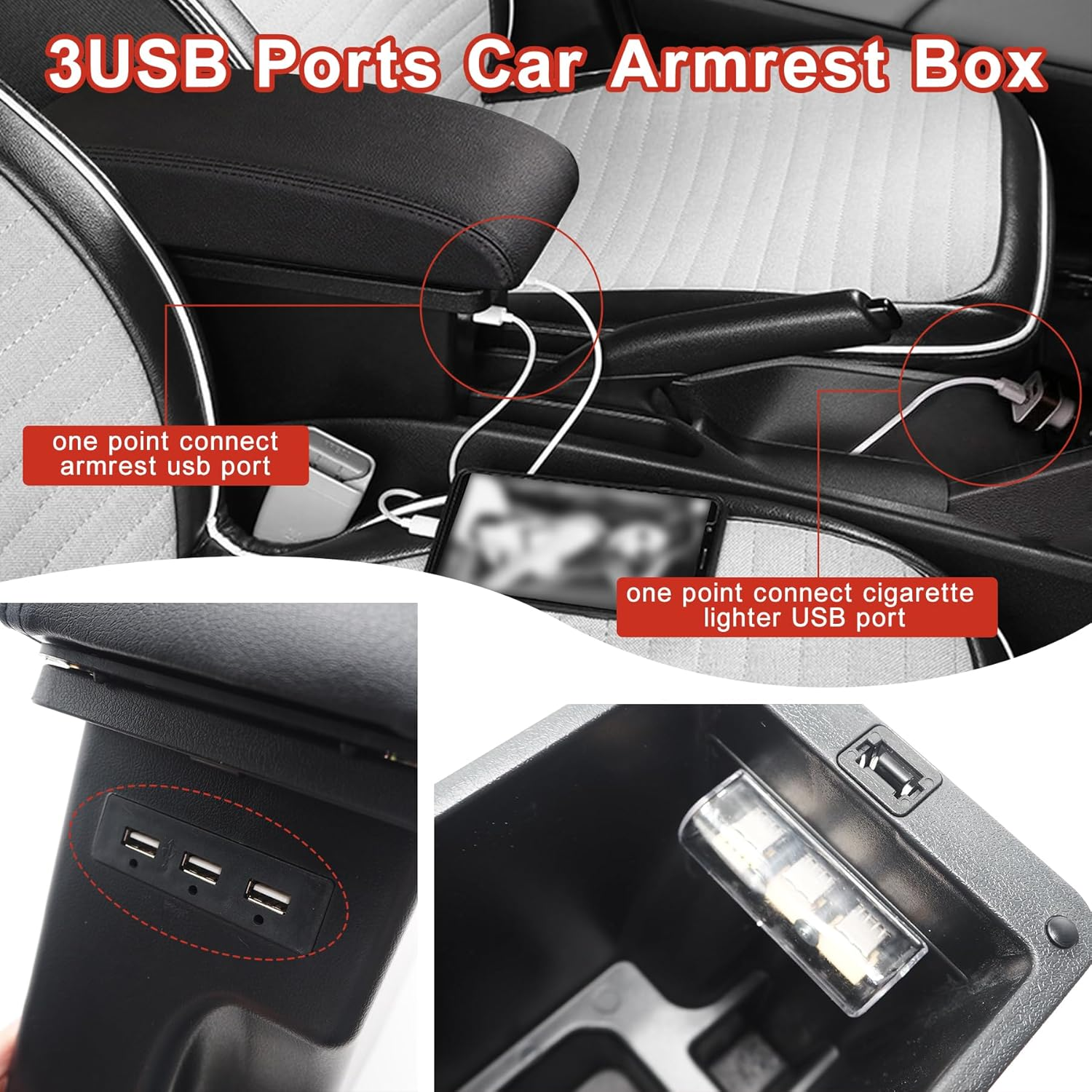 Car Armrest Box for Suzuki Jimny JB64W/JB74W 2018-2025, Adjustable Center Console Organizer Leather Armrest Pillow with Cup Holder, Double Layer Arm Rest Organizers Replacement Interior Accessories image number 2