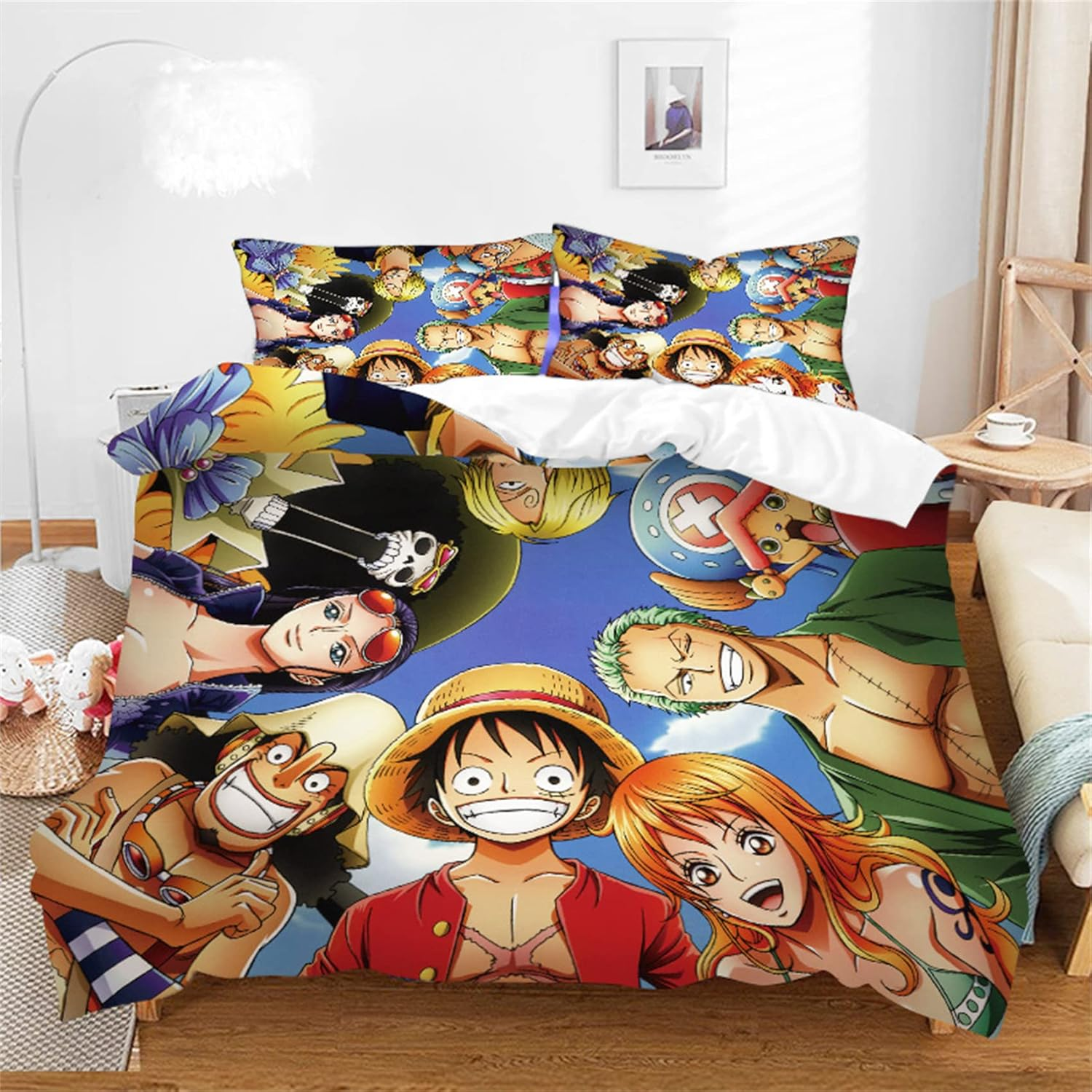 3 Pieces One Piece Duvet Cover Set Soft Breathable Quilt Cover Set Anime Bedding Duvet Cover Set for Teen