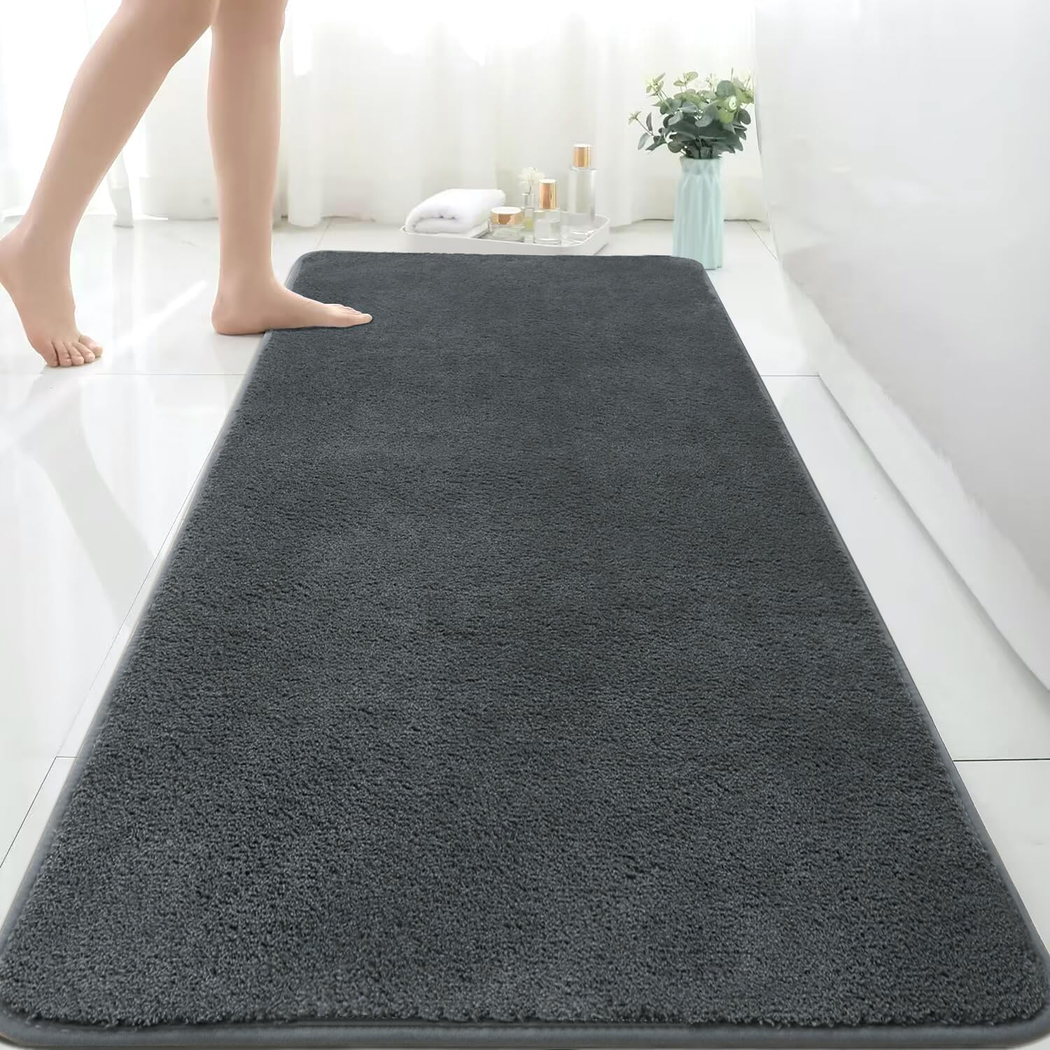 Rururug Bath Mat Sets 2 Piece Washable Microfiber Bathroom Mats New Point Plastic Non-Slip Bottom Bath Rug and Toilet Mat Set (Green, 50X80Cm+50X40Cm) image number 1