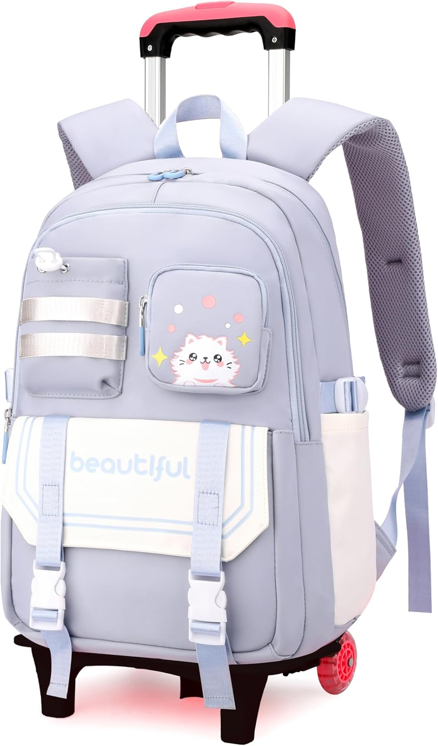 ETAISHOW Cat Print Rolling Backpack for Girls Kids Backpack with Wheels Roller Bookbag Trolley School Bag Wheeled Bag