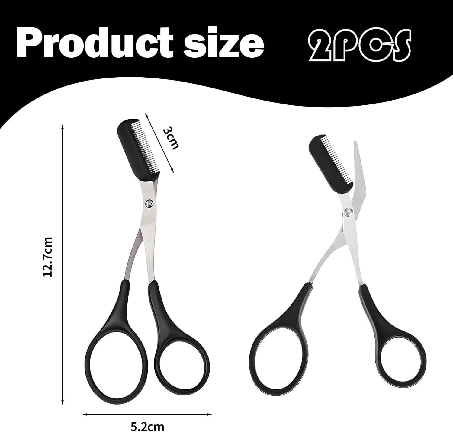Pack of 2 Eyebrow Scissors, Eyebrow Scissors for Women, Professional Eyebrow Scissors, Eyebrow Trimmer, Eyebrow Scissors with Comb, Precision Trimmer for Men and Women