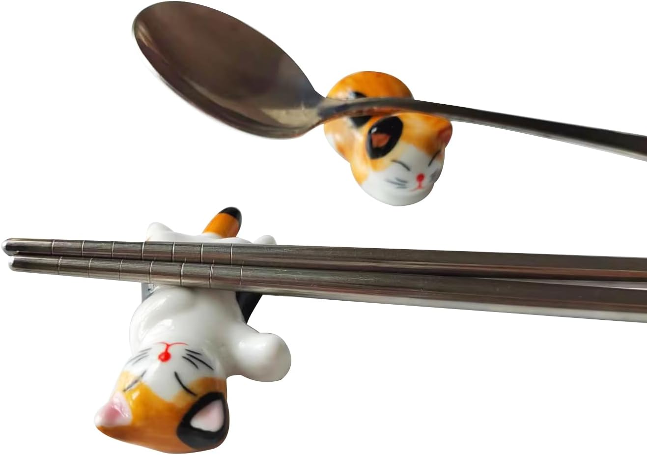 TRUEGOOD Cute Cat Chopsticks Rest Dinner Spoon Stand Knife Fork Holder, Valentine'S Day Present (6Pcs Mixcolor) image number 4