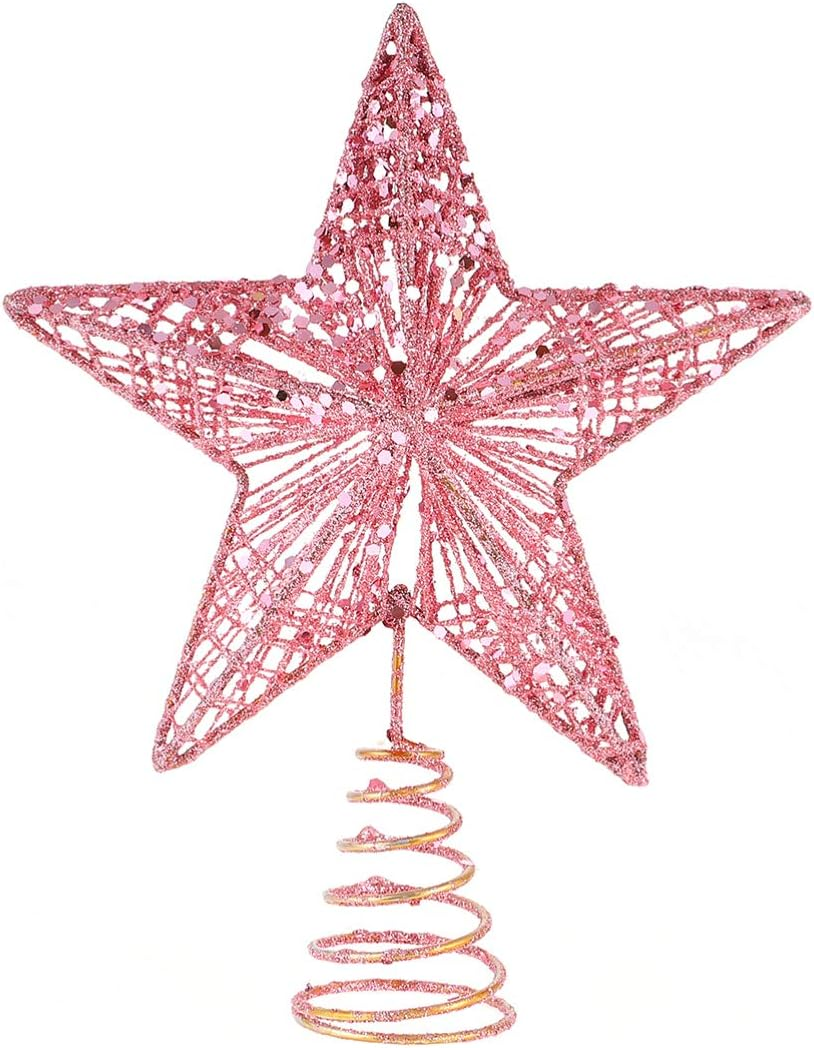 KESYOO Christmas Tree Topper 3D Hollow Glitter Star Tree Topper Rustic Christmas Star Tree Topper Christmas Decorations Pink