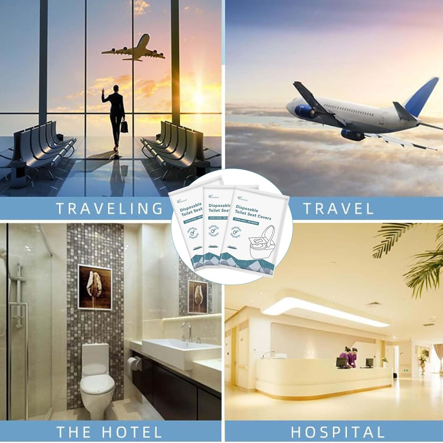 100 Pcs Disposable Toilet Seat Covers, Portable Flushable Paper Toilet Seat Cover for Travel,Public Restrooms,Airplane,Camping,Road Trips（460&times;380Mm） image number 4