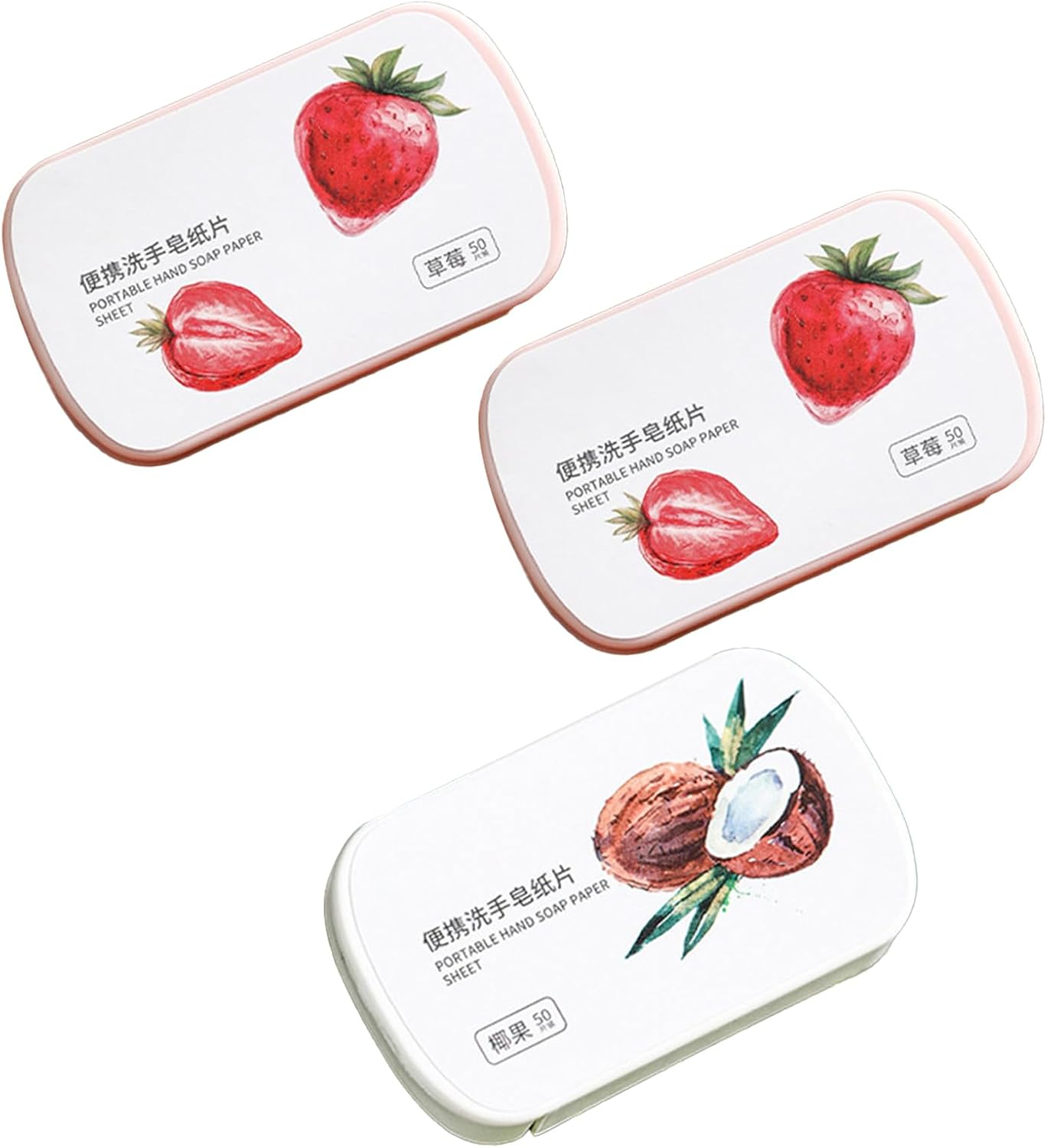 Disposable Soap Paper Sheets - 3 Boxes (150 Sheets) | Travel Hand Washing Cleaner | Strawberry & Coconut Fragrance | Portable for Camping, Hiking, School image number 1