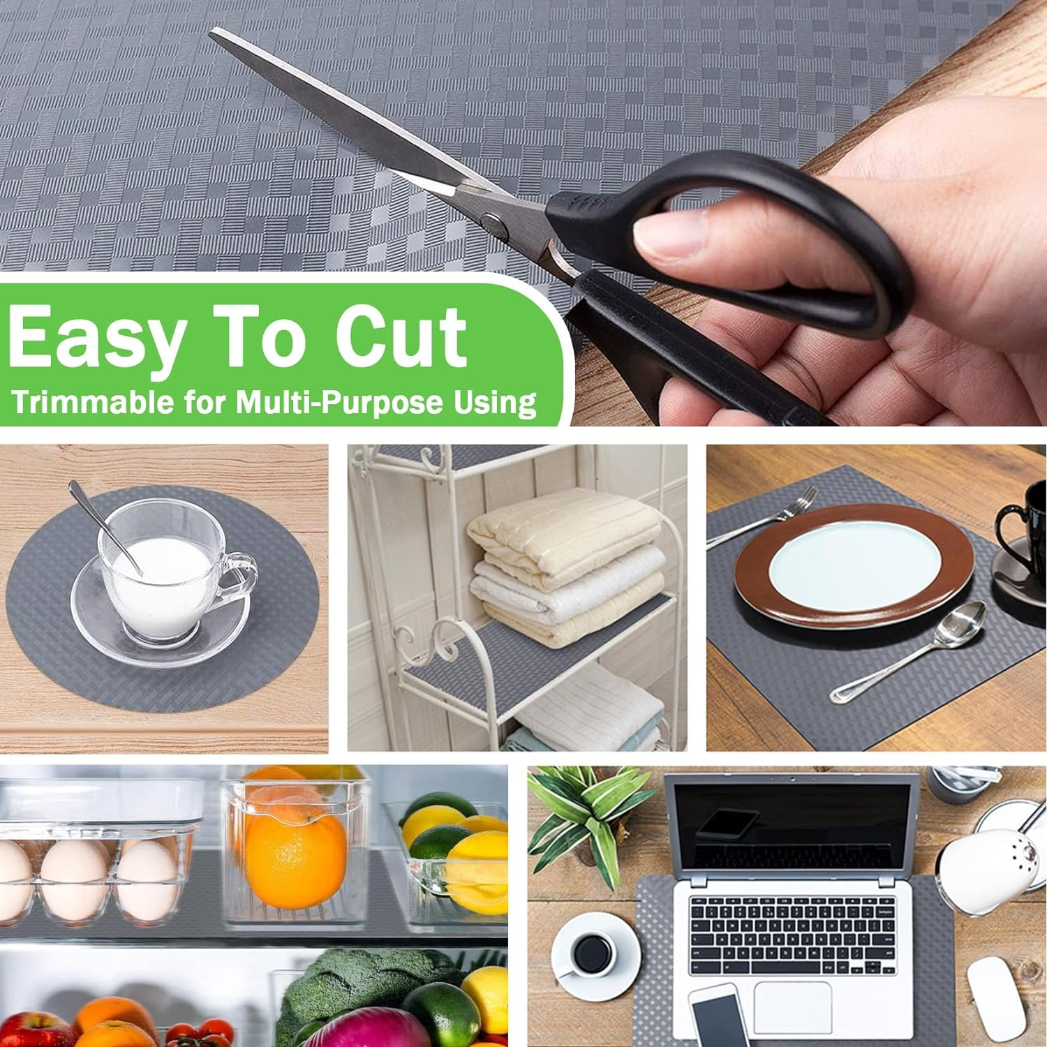 Shelf Liner Drawer Liners Kitchen Refrigerator Mats for Pantry Cabinet Liner Washable Fridge EVA Liner Woven Pattern Grey 30Cm X 600Cm image number 2