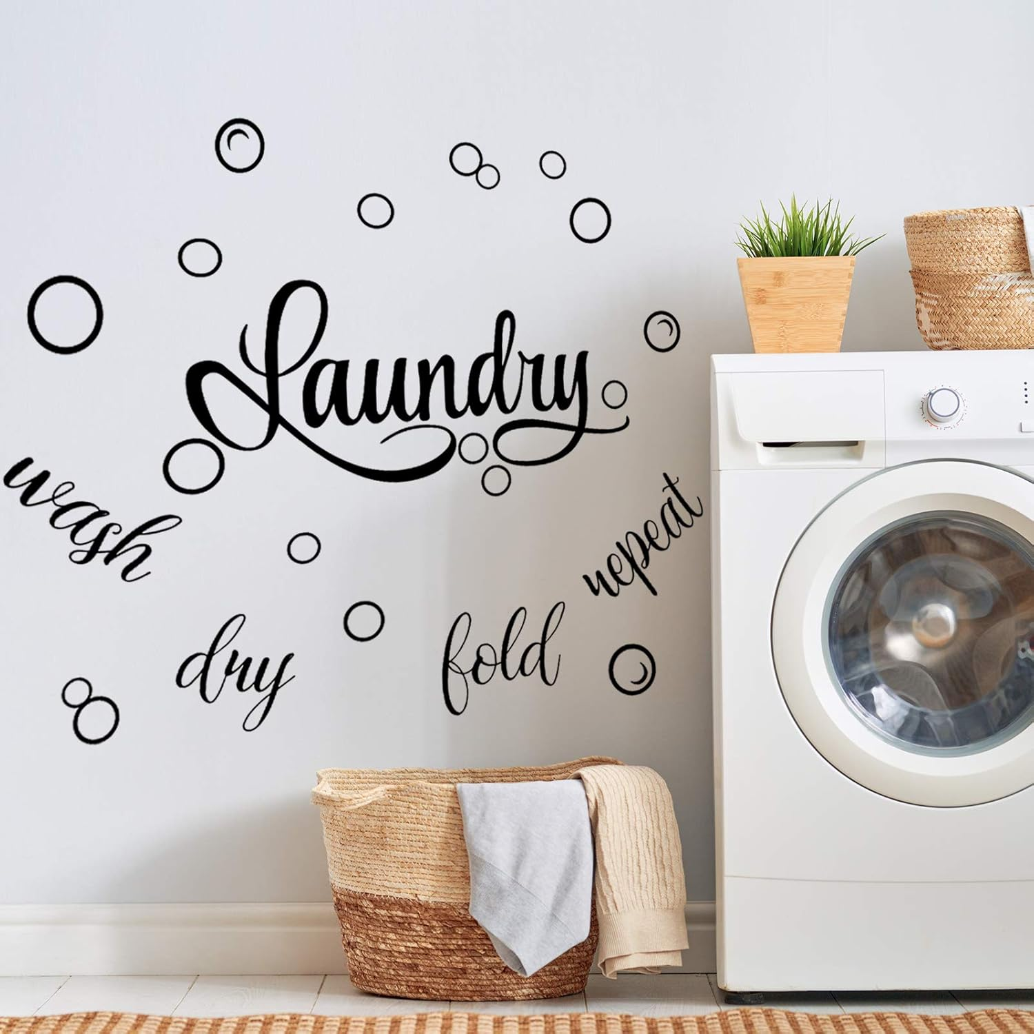 Zonon Laundry Room Sign Decals Decor Bubble Quote Stickers Wash Dry Fold Repeat Wall Signs Arts Funny Laundry Room Signs for Bathroom Home Decorations Supplies(13.8 X 21.7 Inch,Black) image number 3