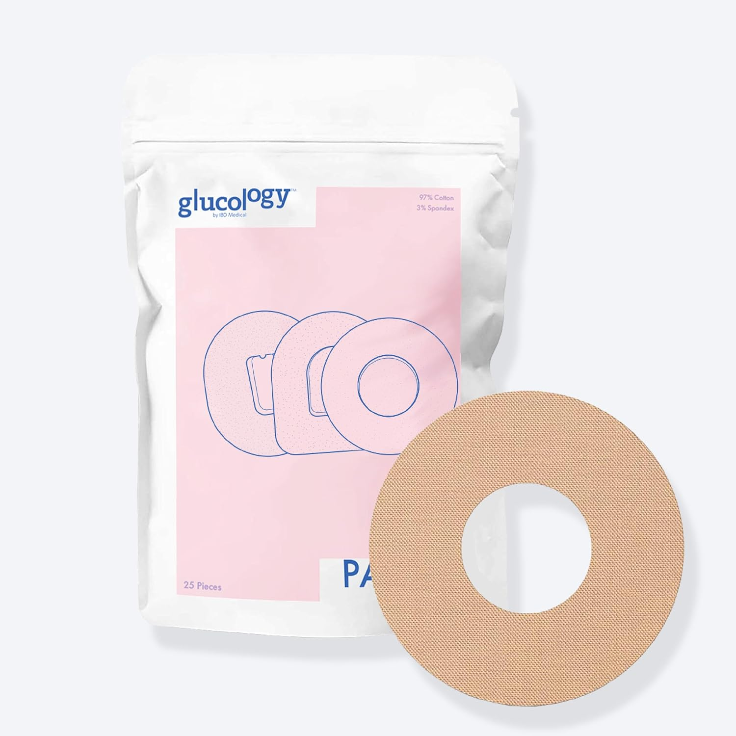 Glucology CGM Patches Compatible with Freestyle Libre (Beige) | 25 Pack | Waterproof & Hypoallergenic Adhesive Patch