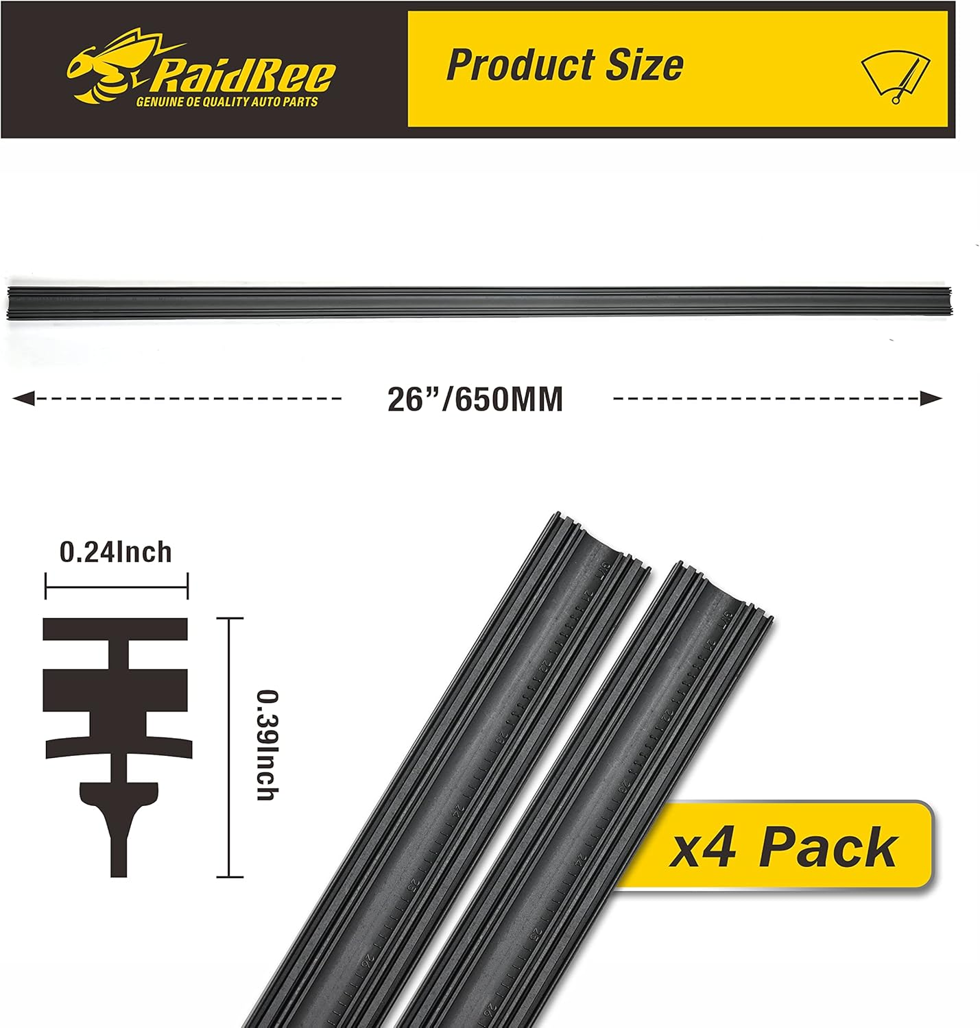 Wiper Blade Refill,4 Pcs Adjustable Size of Universal Replacement Windshield Wiper Refill Replacement for Tesla,Toyota,Hyundai,Honda Front & Rear Windshield Wiper Baldes Rubber Strip(26") image number 5