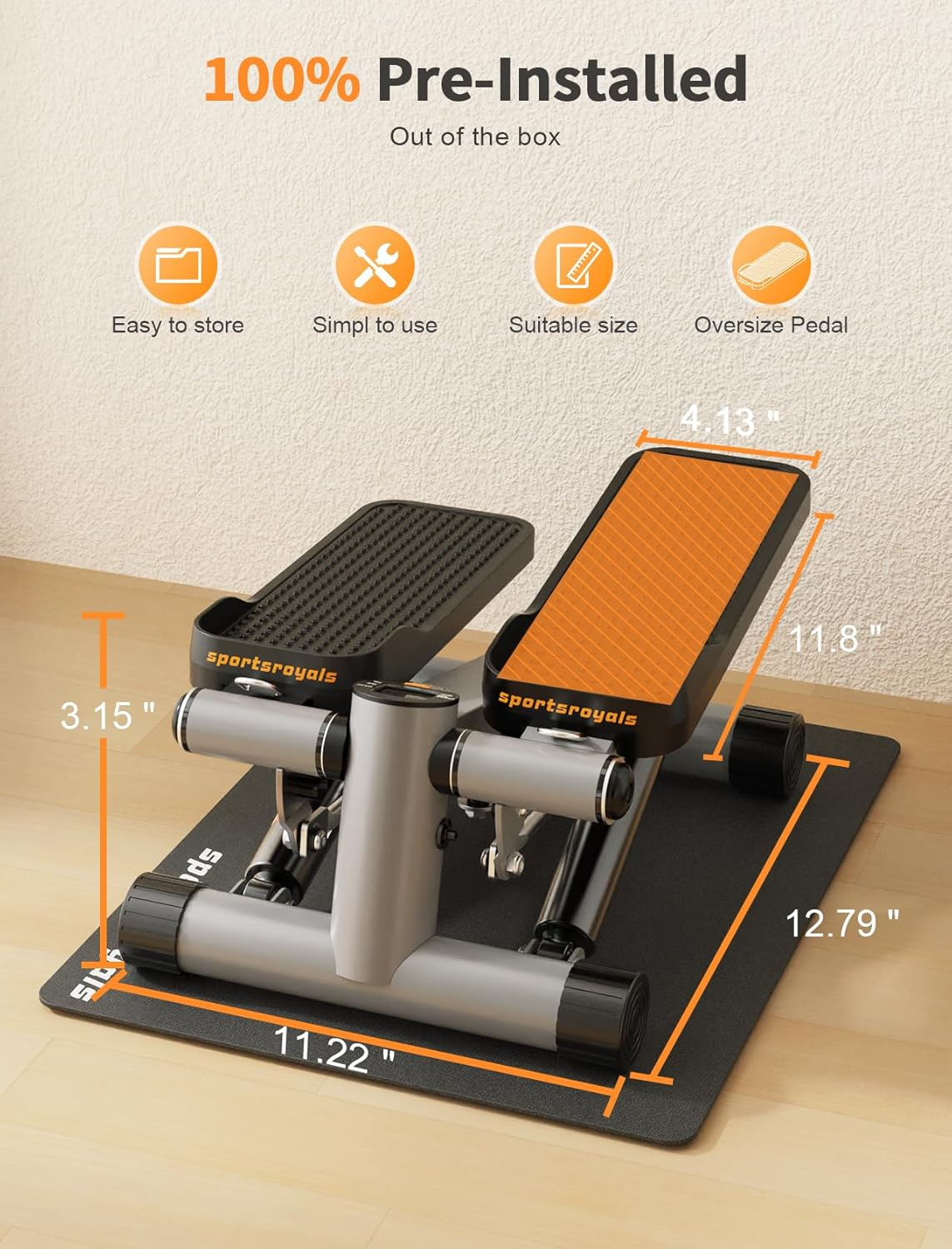 Sportsroyals Stair Stepper for Exercise, Mini Steppers with Resistance Band, Hydraulic Fitness Stepper Exercise Home Workout Equipment for Full Body Workout, 330Lbs Weight Capacity