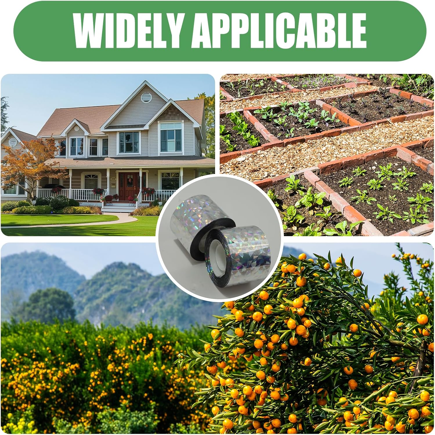 2 Pcs Bird Reflective Tape, Bird Scare Repellent Deterrent Dual Sided Widening Tape, 4.8CM & 160M, for Garden Orchard Balcony Roof Farm Patio Tree Crop Protection Decoration image number 5