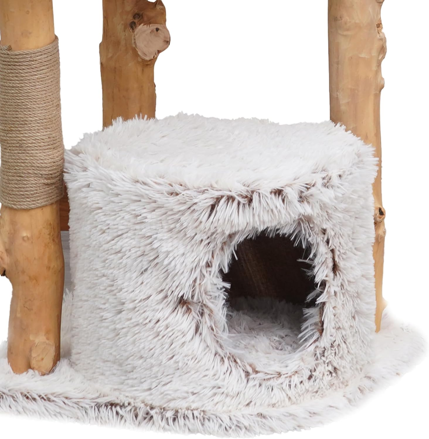 Cattitude Cat Scratch Playground Kitty Delight, White&Grey&Wood, 122Cm Height - Cat House, Sisal, Hanging Rope, Soft Plush Material, Multi-Level Cat Tree image number 3