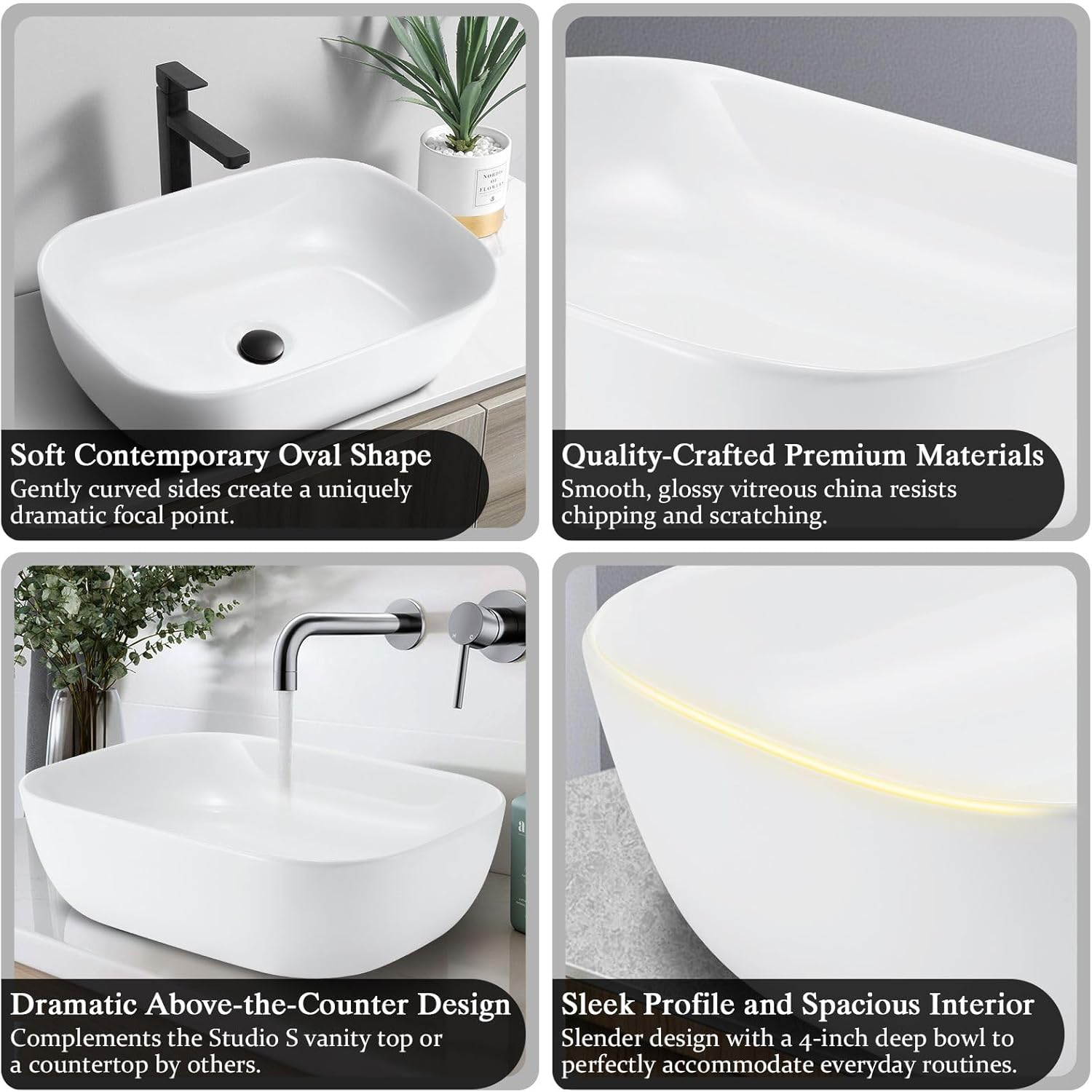 Luxsuite Bathroom Basin Ceramic Sink Vessel Hand Wash Basin Oval Vanity Washing Bowl above Counter Toilet Bath Countertop Basin White image number 1