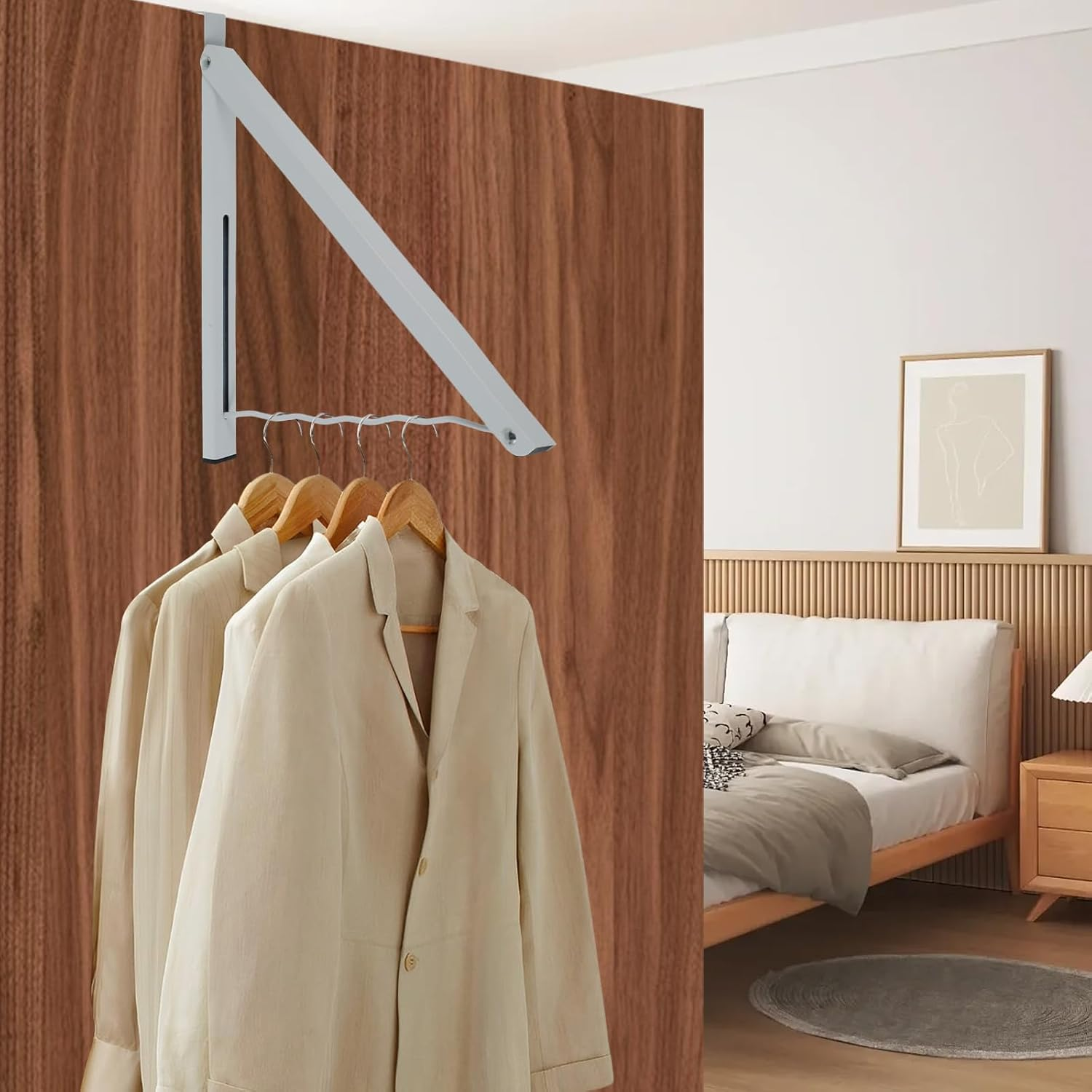 2Pcs over the Door Hanger Metal Foldable Hanging Rack 20Lbs Weight Capacity Collapsible Clothes Drying Single Rod Laundry Hanger Hook Closet Hanger Organizer for Bedroom Bathroom (White) image number 6