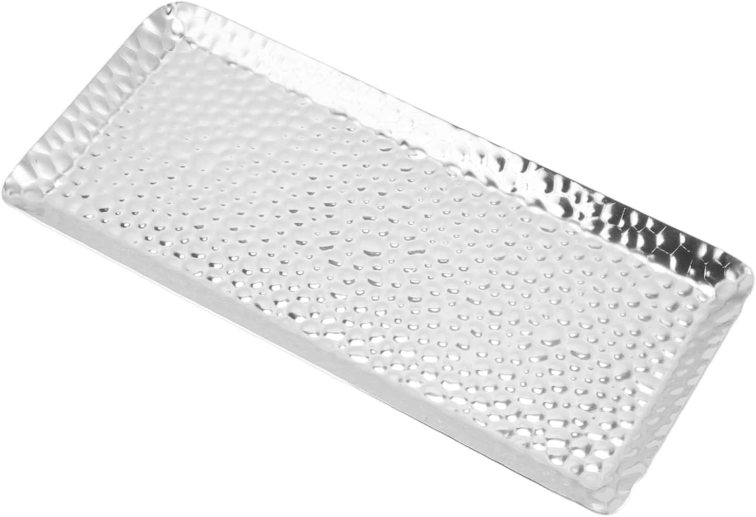 POENVFPO Hammered Stainless Steel Multi Purpose Tray for Home and Restaurant, Towel Tray Plate for Dessert - Dishwasher Safe Serving Platter for Snacks, Fruits - 25X11Cm (Silver)