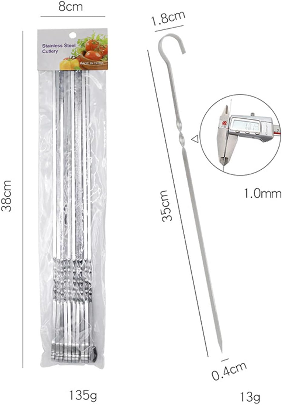 24Pcs Grilled Skewer,Metal Skewers for Grilling,Kabob Skewers,Flat BBQ Barbecue Skewer,Grilling Skewers Set,Reusable BBQ 14" Skewers image number 4