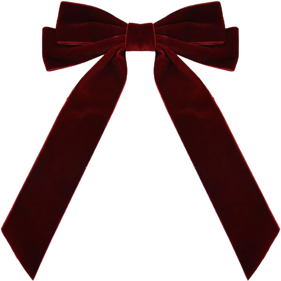Velvet Bows for Girls Red Ribbon Bow Hair Clip Long Tail French Hair Barrettes for Women Velvet Christmas Bows for Hair Dark Red Bow Hair Accessories for Toddlers Alligator Clip