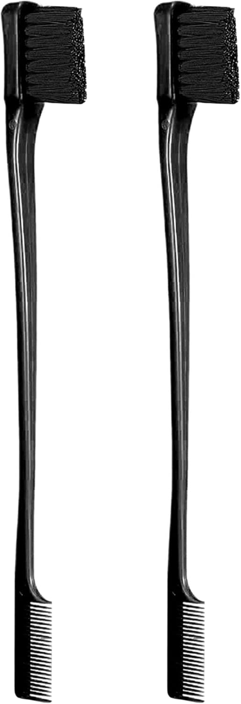 Soft 'N Style Double Sided Edge Control Hair Brush Comb Combo Pack 2 Pieces (Black)