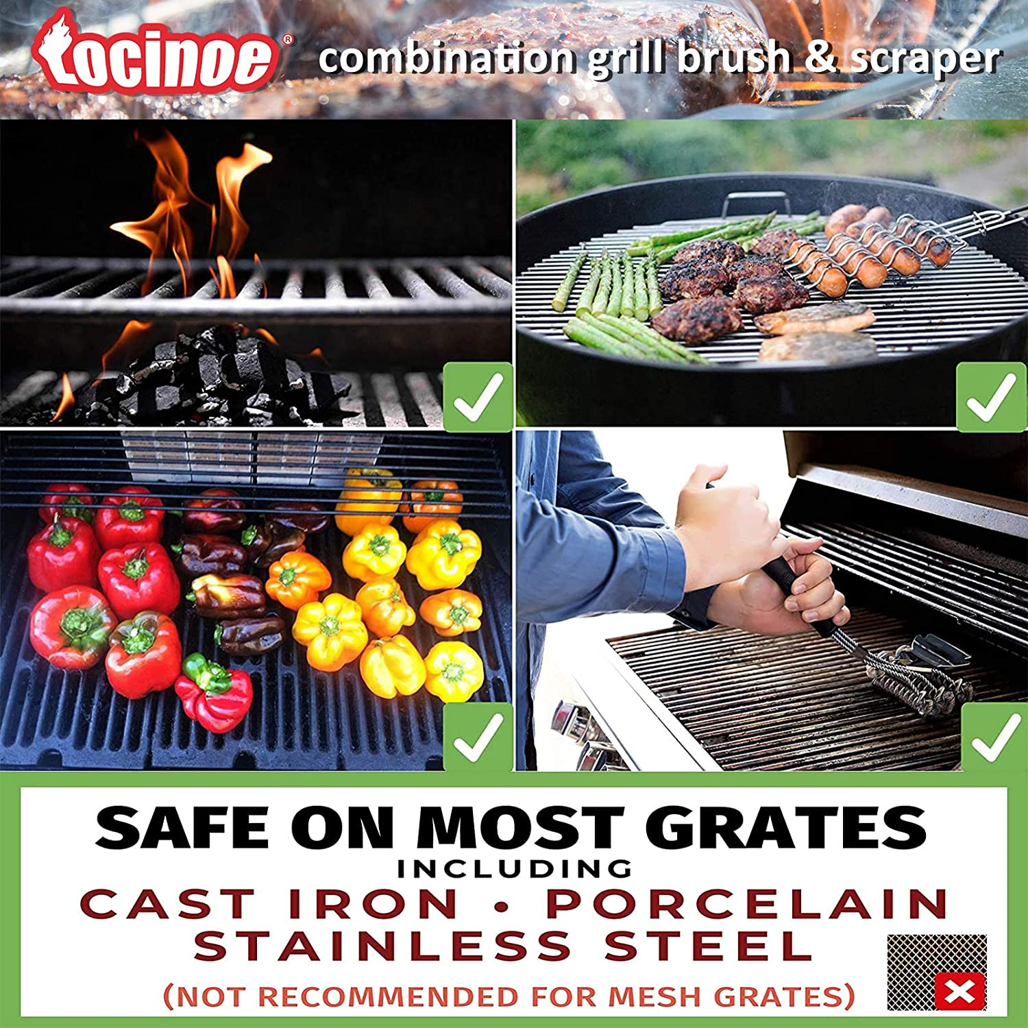 Grill Brush and Scraper for Outdoor BBQ - 18'' Stainless Steel Bristles & Scraper Deep Clean Charcoal Grill Grease - Stronger Heavy Duty Rustproof BBQ Accessories image number 5