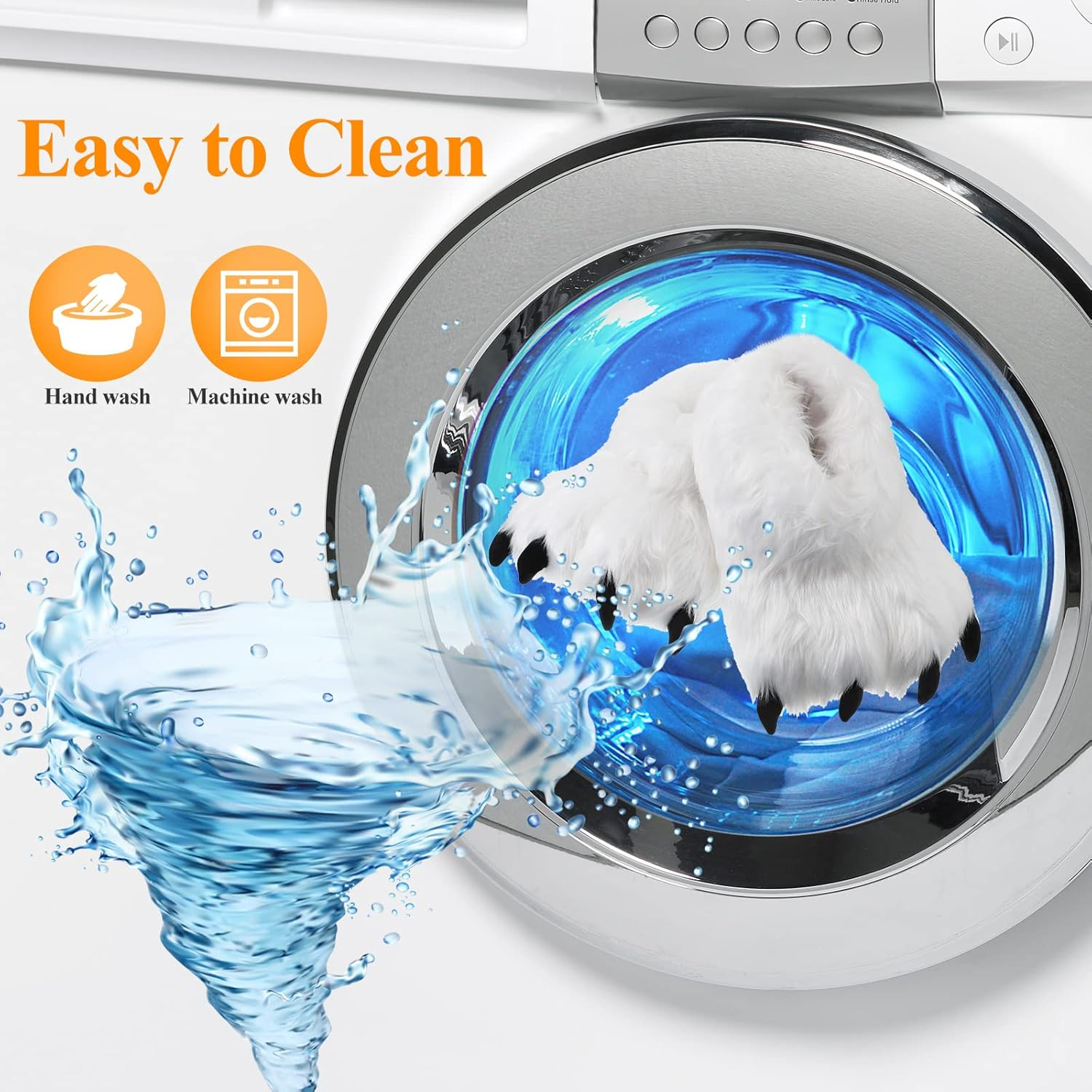 Winter Animal Paw Shoes Funny Fluffy Bear Slippers Plush Bear Shape Paw Claw Non Slip Slippers Unisex Cute Costume House Shoes for Christmas Birthday Party Cosplay, Women 6.5-8.5, Men 6-7, Black and White image number 6