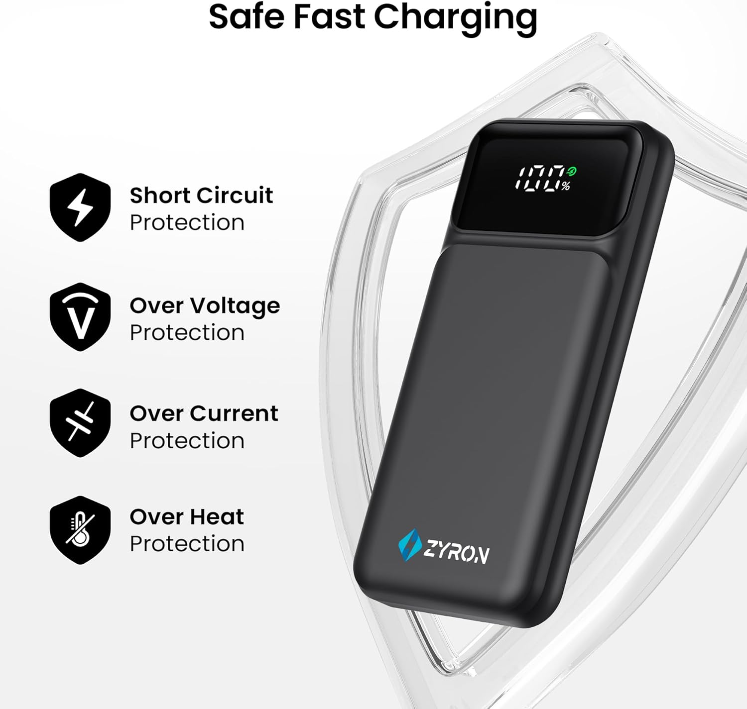 ZYRON 20000Mah Power Bank, 22.5W Dual USB-C Portable Charger, Fast Charging PD3.0 QC4.0, LED Display Battery Pack with Built in Cables, 20W Powerbank for Iphone, 18W S23/S22 Xiaomi Pixel Switch Ipad image number 1