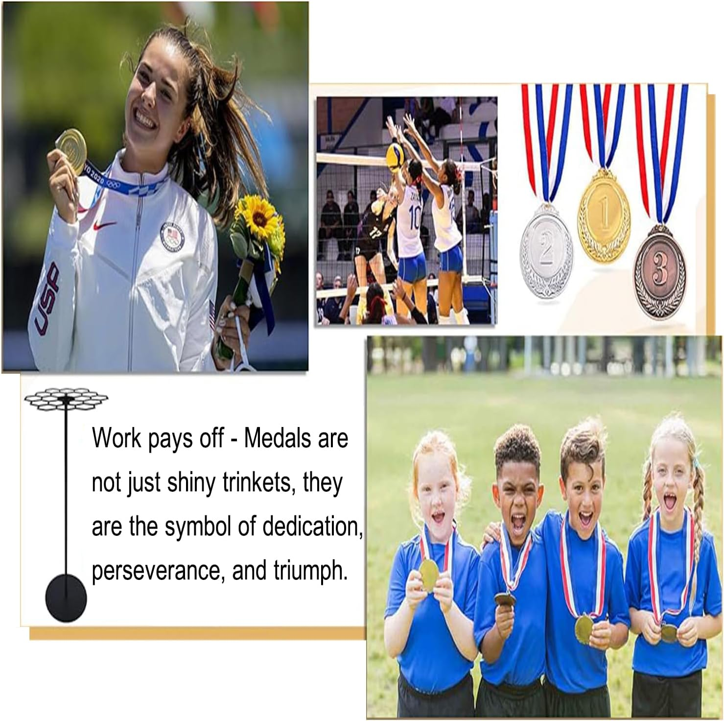 BEANPRECOY Rotatable Medal Hangers | Metal Medal Rack with 45-Medal Capacity | Tabletop Display Holder for Sports, Marathon Races & Runners | Sleek Black Design image number 3