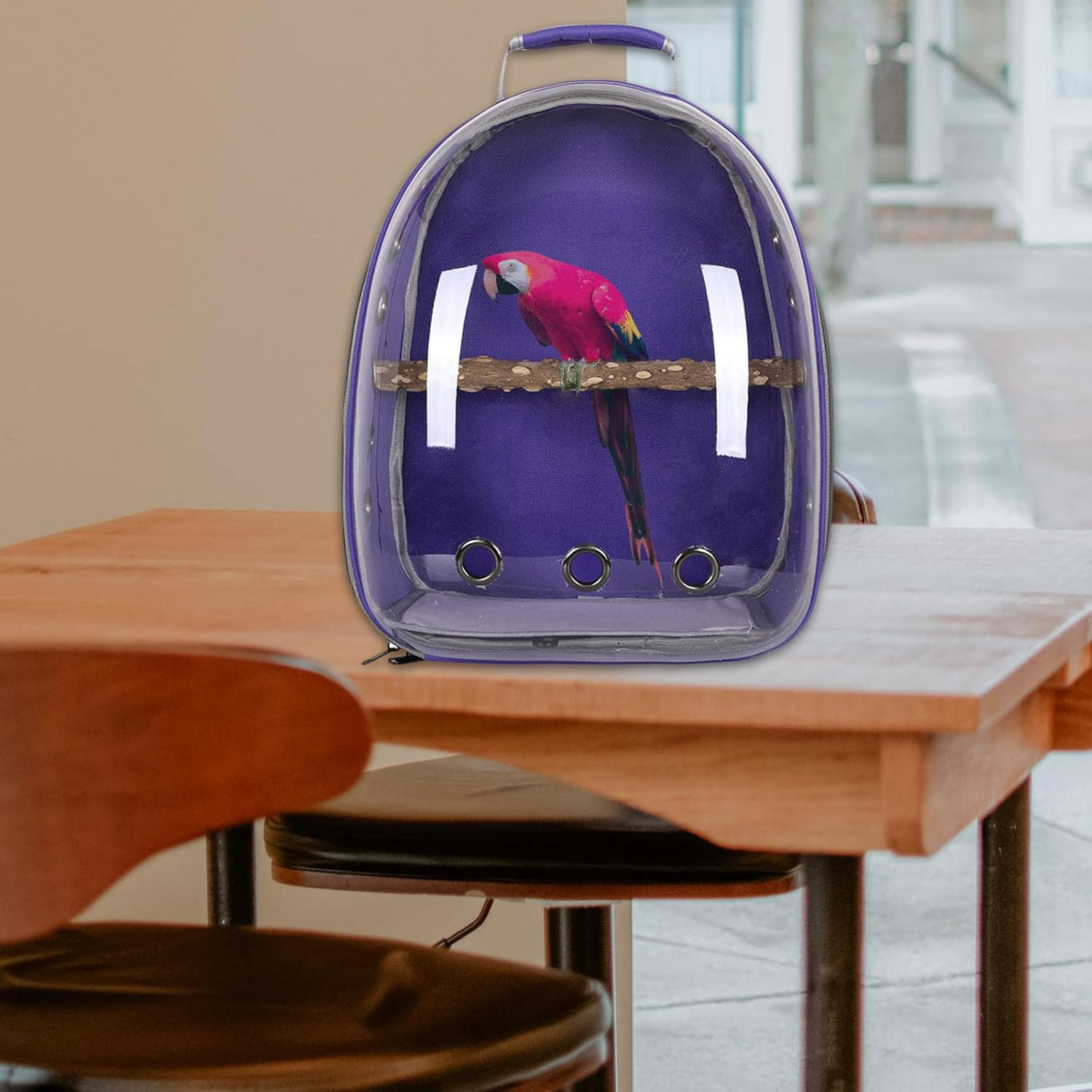 Bird Carrier Bag Pet Backpack Parrot Cage Large Space with Standing Perch Lightweight Carry Bag for Finches - Purple