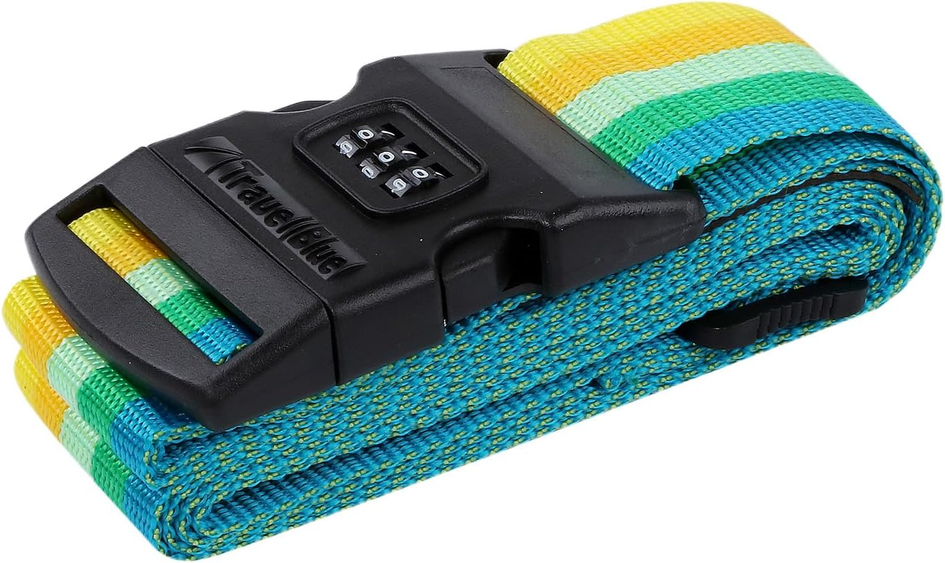 Travel Blue Luggage Straps - 3 Dial Combination Suitcase Straps, Multicolour, 200Cm Length, Secure Your Belongings with High-Impact Buckle and Integrated Address Label, Fits All Luggage Sizes
