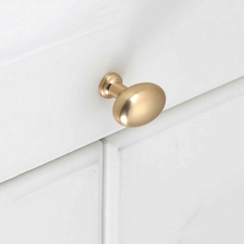 8 Pack Gold Cabinet Knobs 1.3" Brushed Gold Egg Drawer Knobs Zinc Alloy Single Hole Pulls for Dresser 33Mm Oval Cupboard Handles for Kitchen Wardrobe Cabinet Bathroom Hardware (8, Brushed Gold) - 4, Bright Silver image number 3