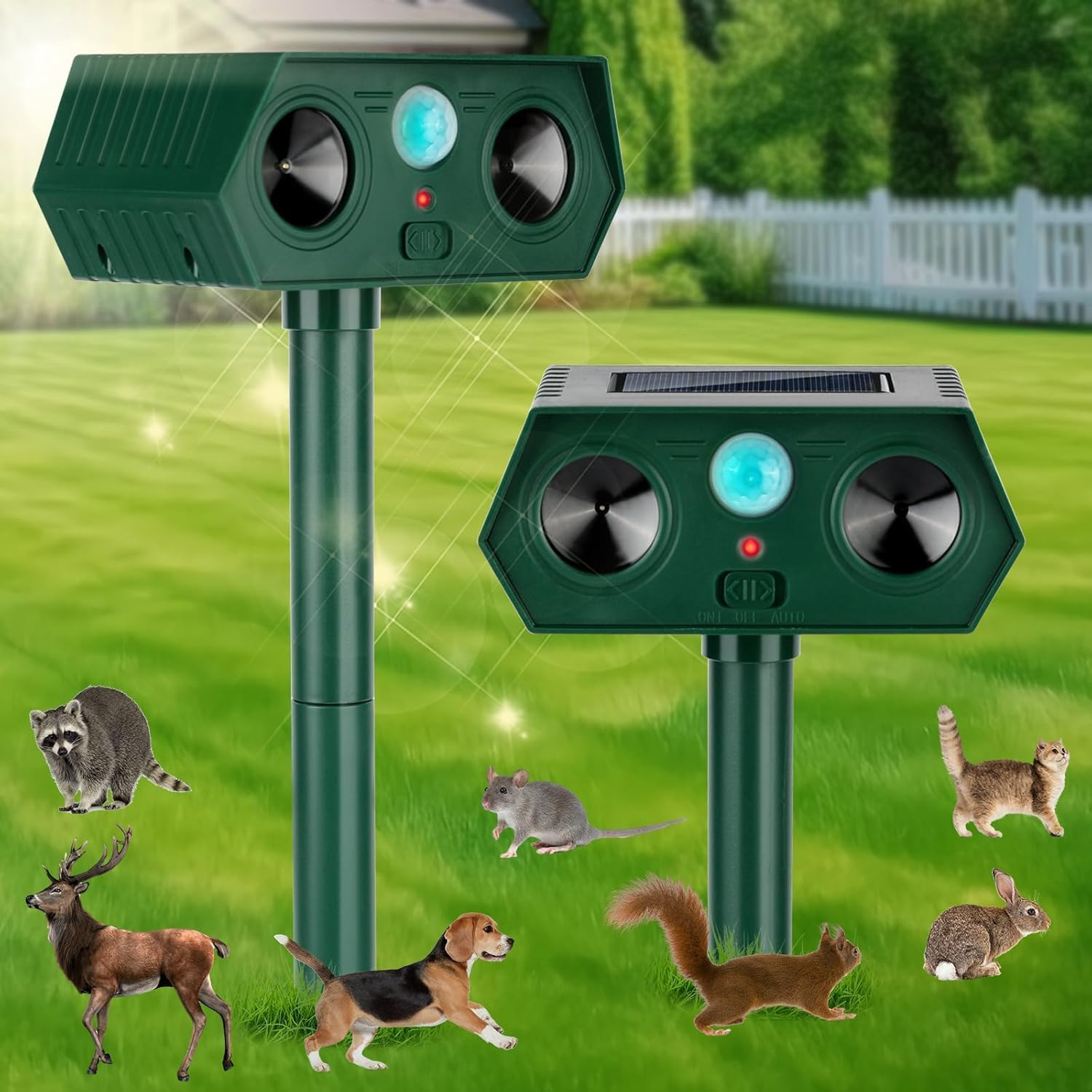 ​Cyperever Solar Powered Ultrasonic Animal Repeller Outdoor, Cat Repellent Possum Deterrent Bird Deterrent Snake Repellent, Motion Sensor & Dual Speakers for Dogs Foxes Rodents​​ 2 Pack image number 5
