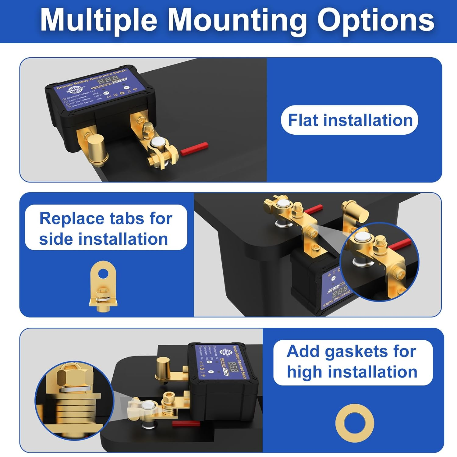 Kill Switch 12V 240A Battery Disconnect Switch with Led Voltage Display Anti-Theft Battery Isolator Switch for Car Rv Truck Boat image number 2