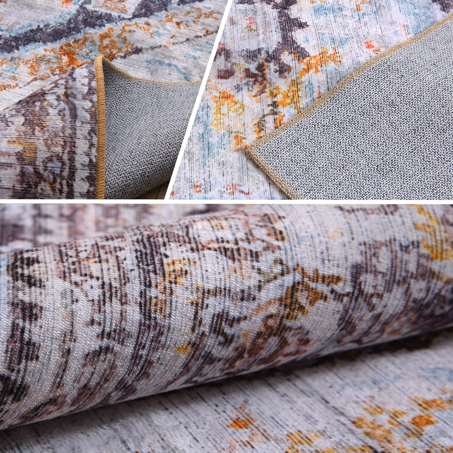 Calore Vintage Area Rug Living Room Rug, Non-Slip Soft Short Pile Carpet for Easy Clean, Chic Traditional Rug for Living Room Bedroom Dining Room (Retro Beige, 160 X 200Cm) image number 6