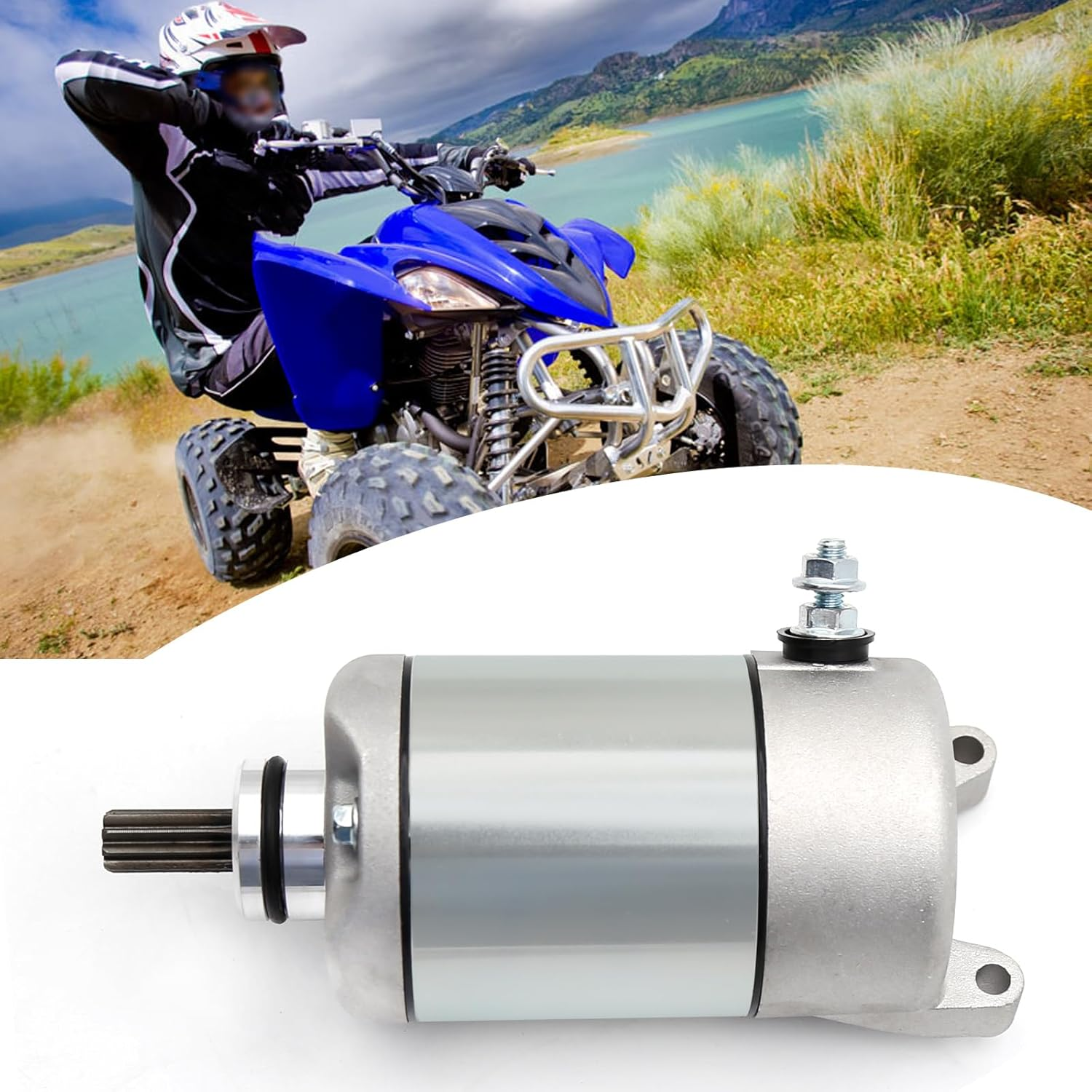 Starter Motor Assembly Replacement for Yamaha ATV Yfm350 Yfm35 Yfm 350 Bruin Grizzly 350 2004-2015, 3He818900000,Replacement for Woverine image number 1