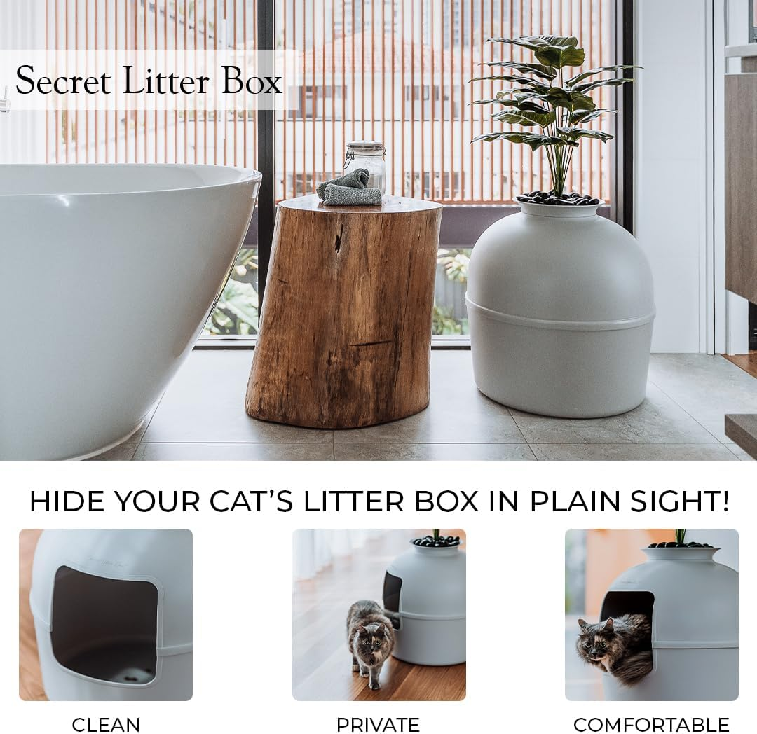 Secret Litter Box - Hidden Litter Box Enclosure with Odor Control - Perfect for Large Cats (Soft Grey) image number 4