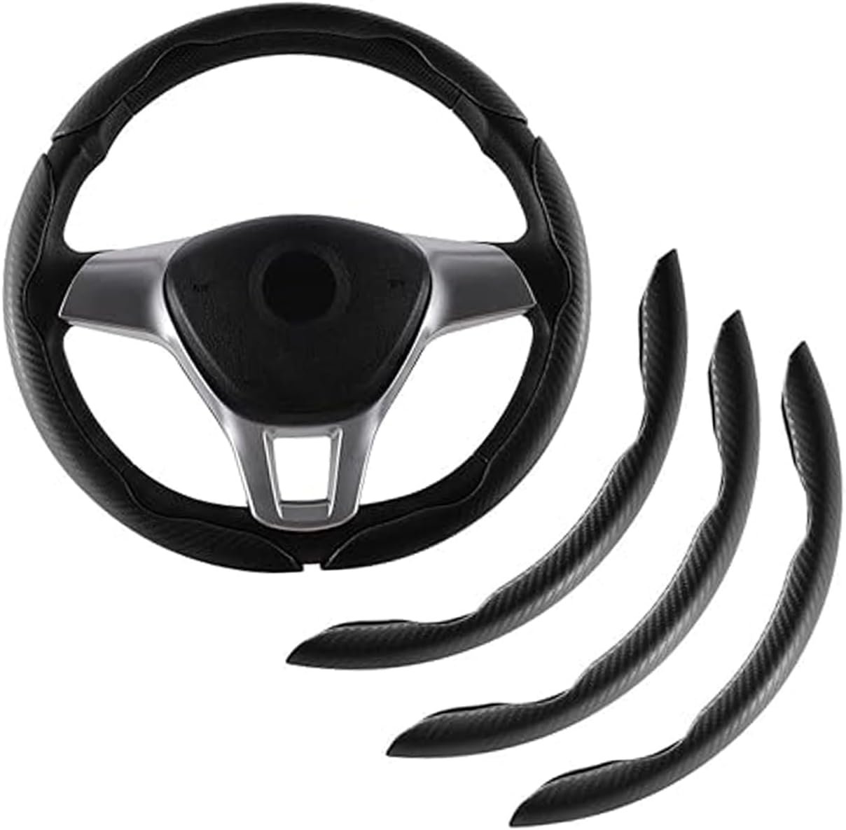 WEZCHUGHAOL Carbon Fiber Steering Wheel Cover, 3Pcs Segmented Anti-Slip Universal Fit for Cars &ndash; Durable Protector for Men & Women, Fits 99% Vehicles (Black) image number 4