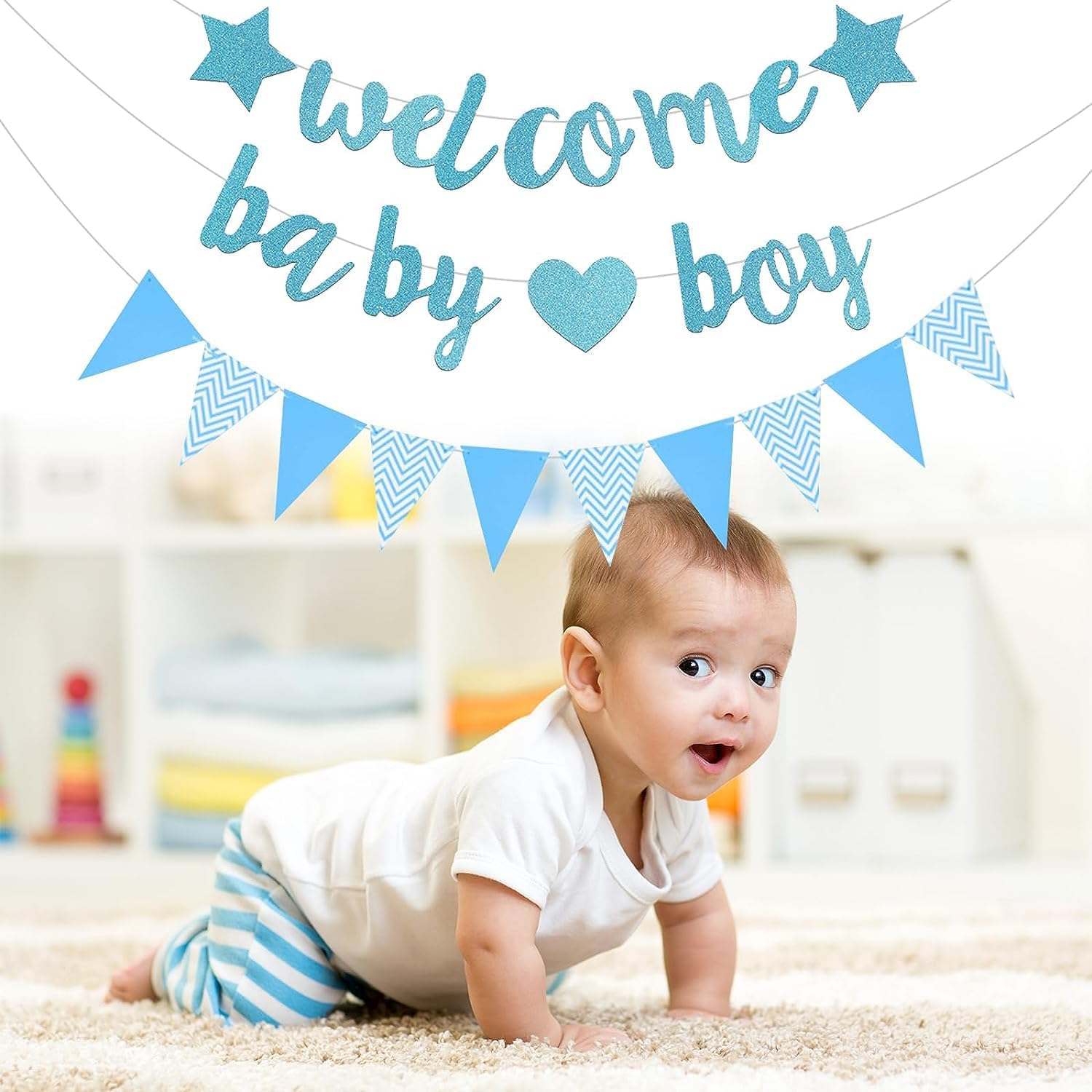 Welcome Baby Boy Banner, 1 Set Baby Boy Blue Glitter Party Decorations Banner,Baby Boy Shower Banner,Welcome Home Baby Boy,Baby Boy Welcome Banner,Welcome Baby Boy Banner Glitter Welcome Boy Banner image number 3