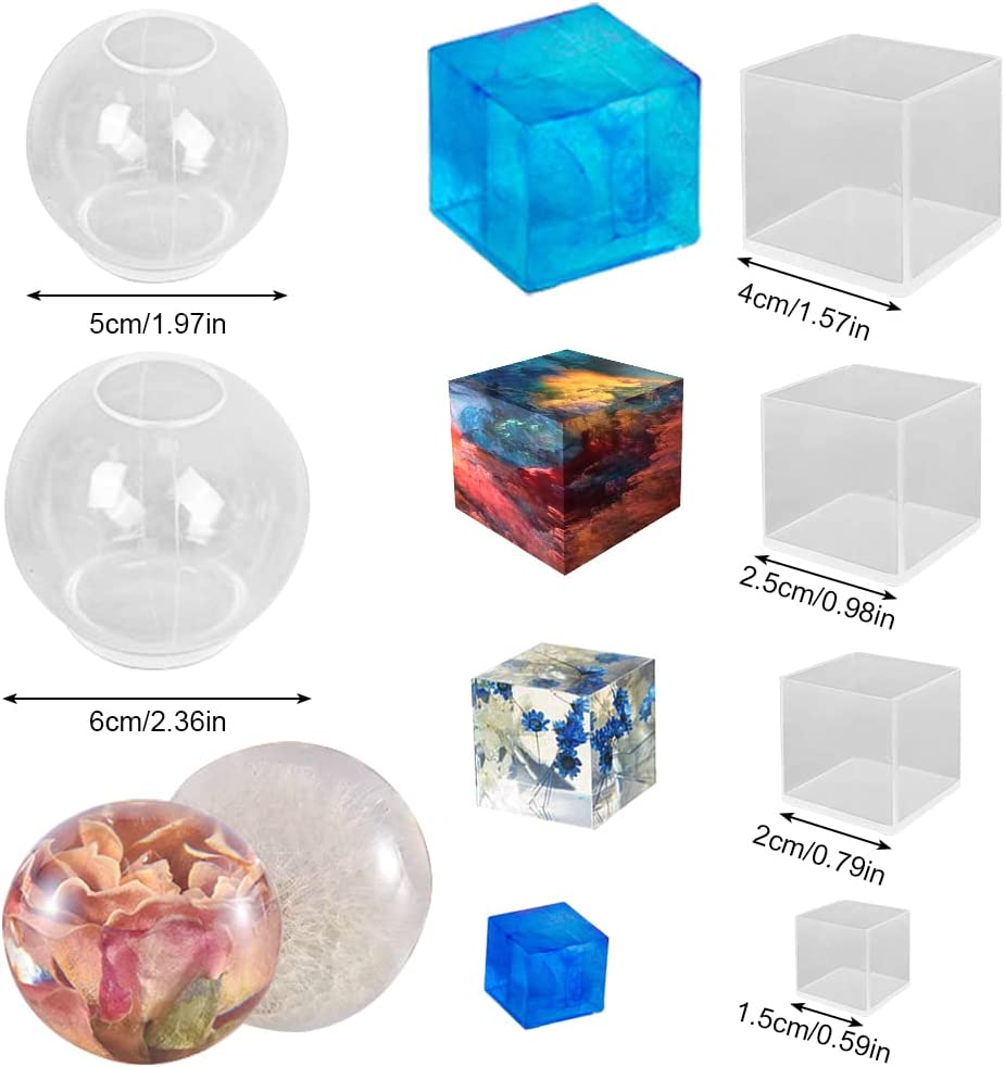 6 Pcs Sphere Cube Resin Molds, Finegood Clear Resin Molds Silicone Epoxy Resin Molds DIY Seamless Crystal Ball Silicone Mould for Resin Candle Soap image number 4
