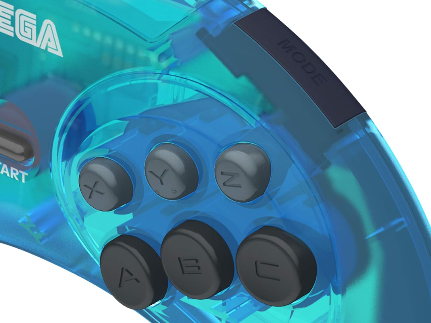 Retro-Bit Official Sega Genesis USB Controller 6-Button Arcade Pad for Sega Genesis Mini, PS3, PC, Mac, Steam, Nintendo Switch - USB Port (Clear Blue) image number 1
