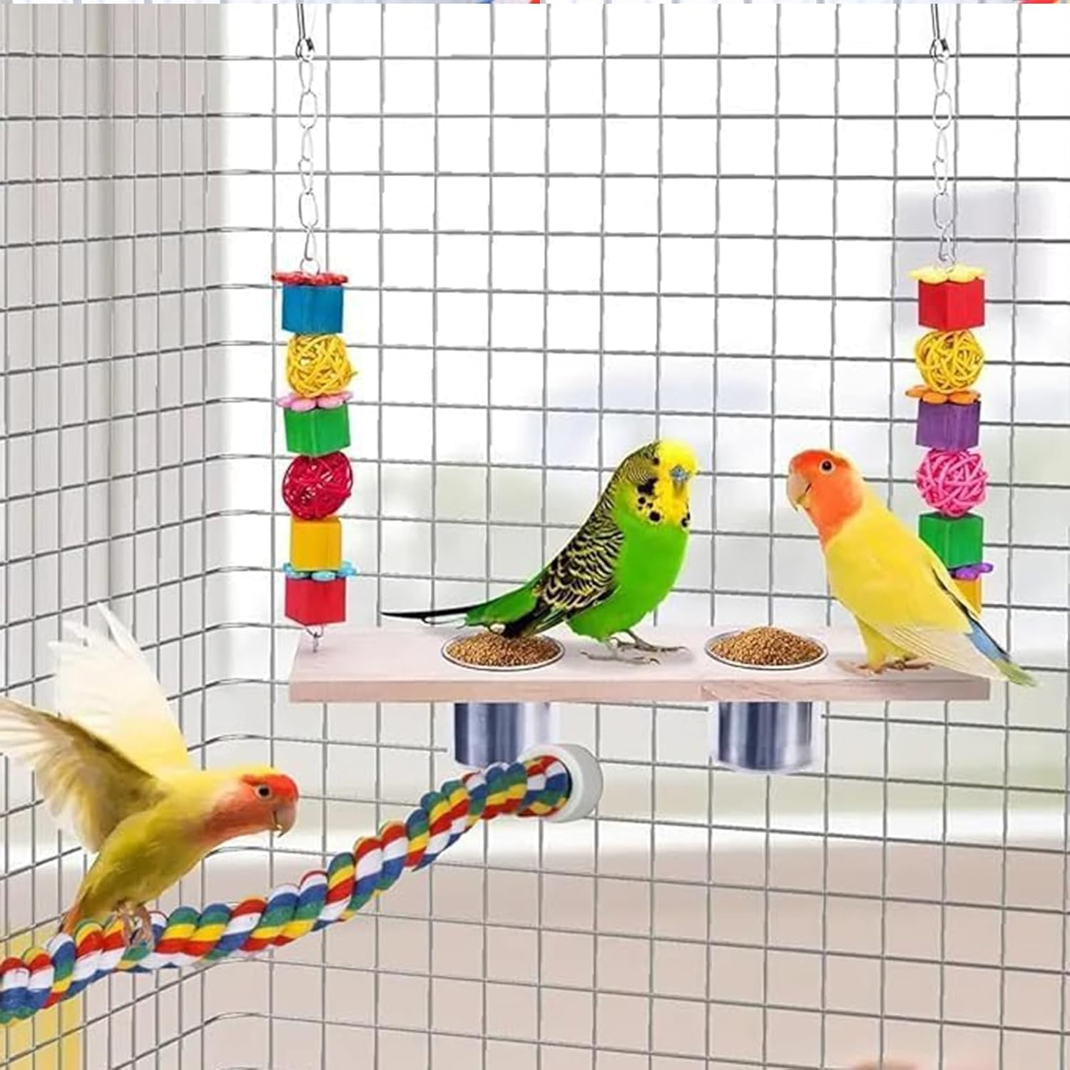 Dark Bird Rope Perch (1-Pack，31In) - Flexible and Bable Perch for Bungee Parrots, Parrots, Budgerigars, Steel Wire Supports and Easy-To-Install Cage Ropes image number 4