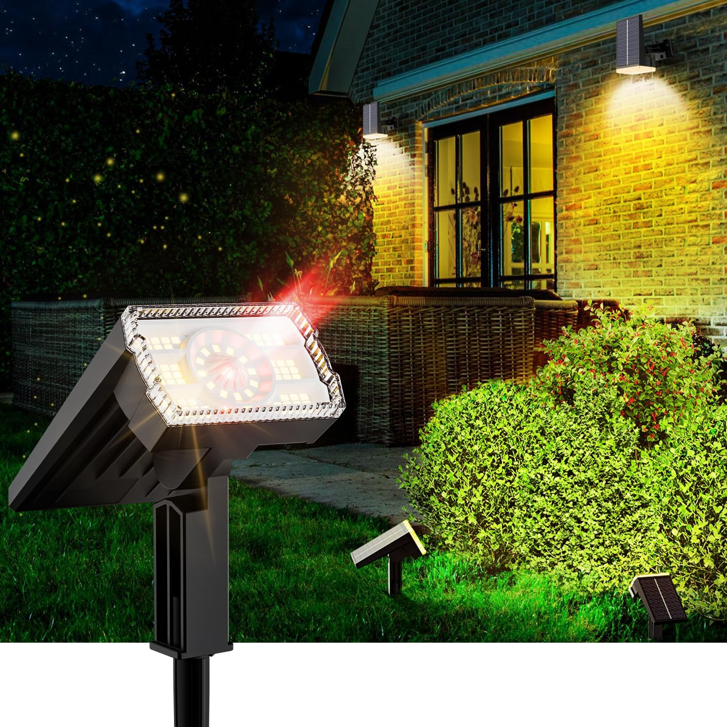 BITPOTT Outdoor Solar Spotlights, Pack of 2, 58 LED/3 Modes Solar Lights for Outdoors, 105&deg; Rotation, Solar Spotlights, Wall Lights, IP67 Waterproof, Solar Spotlight for Outdoor Garden, Patio, Path
