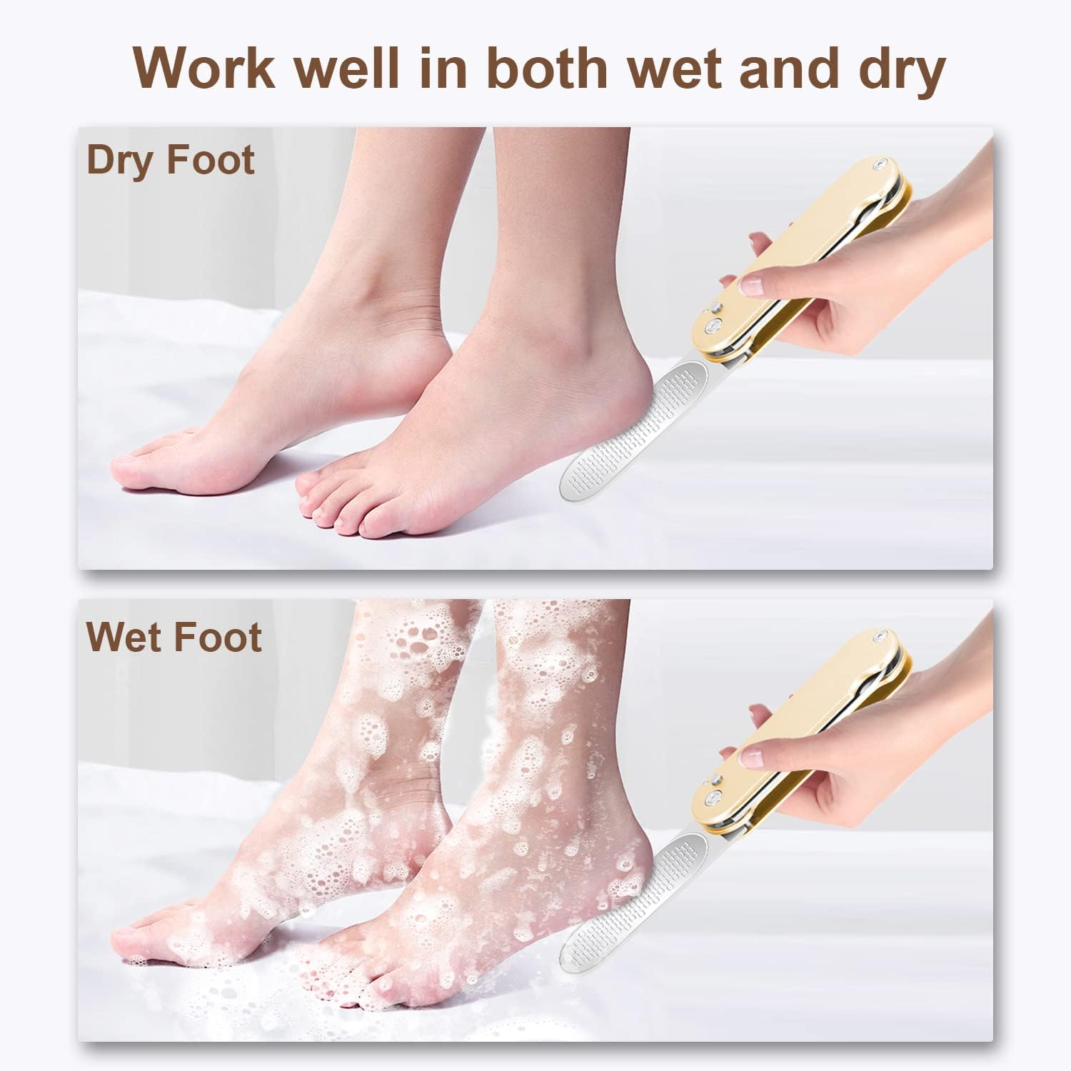 Foot File Callus Remover, 3-In-1 Stainless Steel Foot Scraper for Pedicure, Foot Rasp Callus Remover for Callus Removal, Cracked Feet, Foot Care (Champagne-F6D) image number 3
