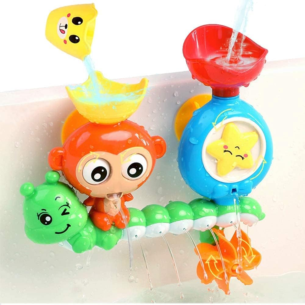 ATEKA Bath Toys for Toddlers Age 1 2 3 Year Old Girl Boy, Preschool New Born Baby Bathtub Water Toys, Durable Interactive Multicolored Toy, Lovely Monkey Caterpillar, 2 Strong Suction Cups image number 5