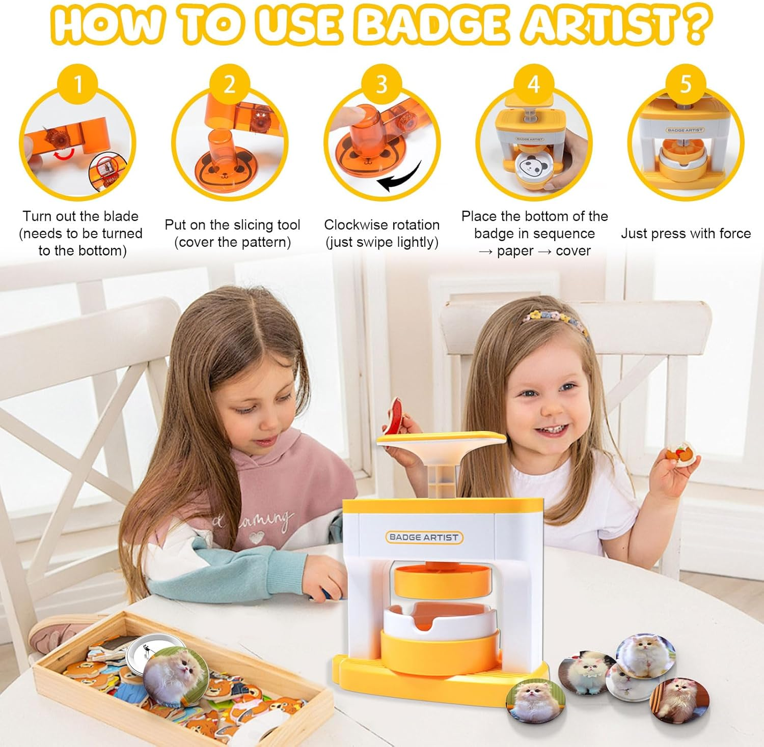 TOWEBOORY Button Maker Machine, 2.71Inch DIY Button Press Machine with Button Maker Supplies Pin Badge Maker Machine Circle Cutter for DIY Children School Projects and Party image number 4