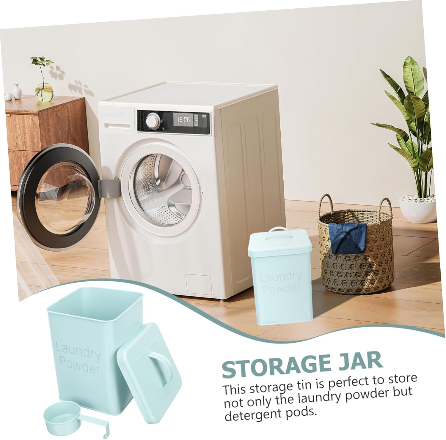 SOESFOUFU Laundry Detergent Canister Iron Material Bucket Scoop Laundry Storage Box for Powder image number 2