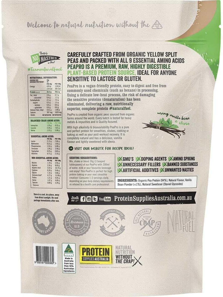 Protein Supplies Australia Peapro Raw Pea Protein Powder, Vanilla Bean 1 Kg,, Vanilla Bean 1 Kilograms image number 1