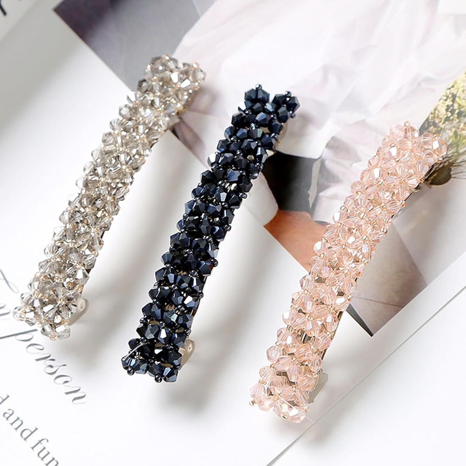 BSITSSS 4 Pieces Crystal Hair Barrettes for Women, Barrette Hair Clips Rhinestone, French Barrette Hair Clip, Shiny Hair Clips & Barrettes, Hair Clasps Bling Accessories for Ladies and Girls image number 6