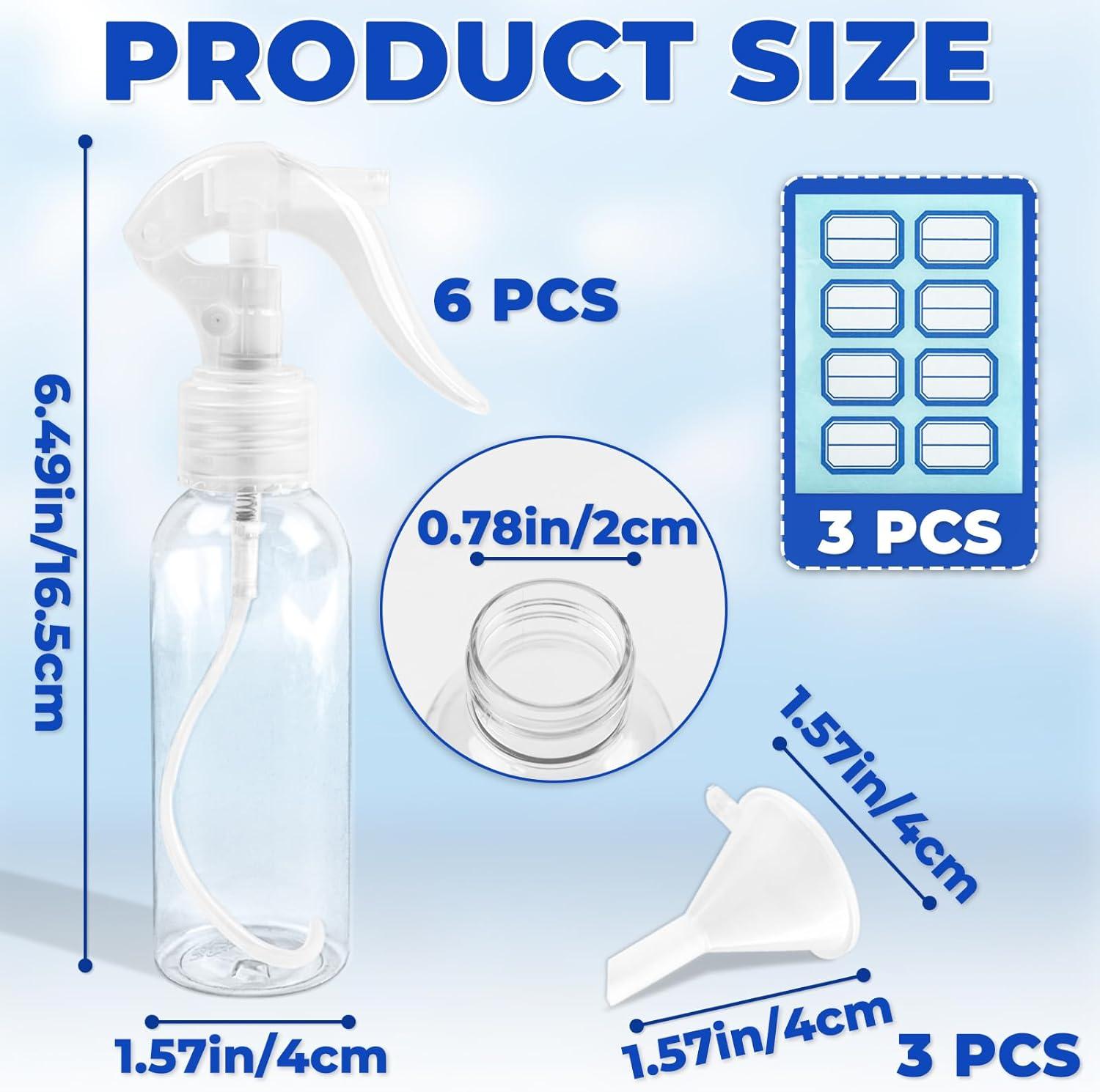 6 PCS Small Spray Bottles, 100Ml/3.38Oz Plastic Spray Bottles, Refillable Mini Empty Bottle Set, Clear Fine Mist Travel Mini Bottle with Adjustable Knob for Essential Oils Water Squirt (Transparent) image number 6