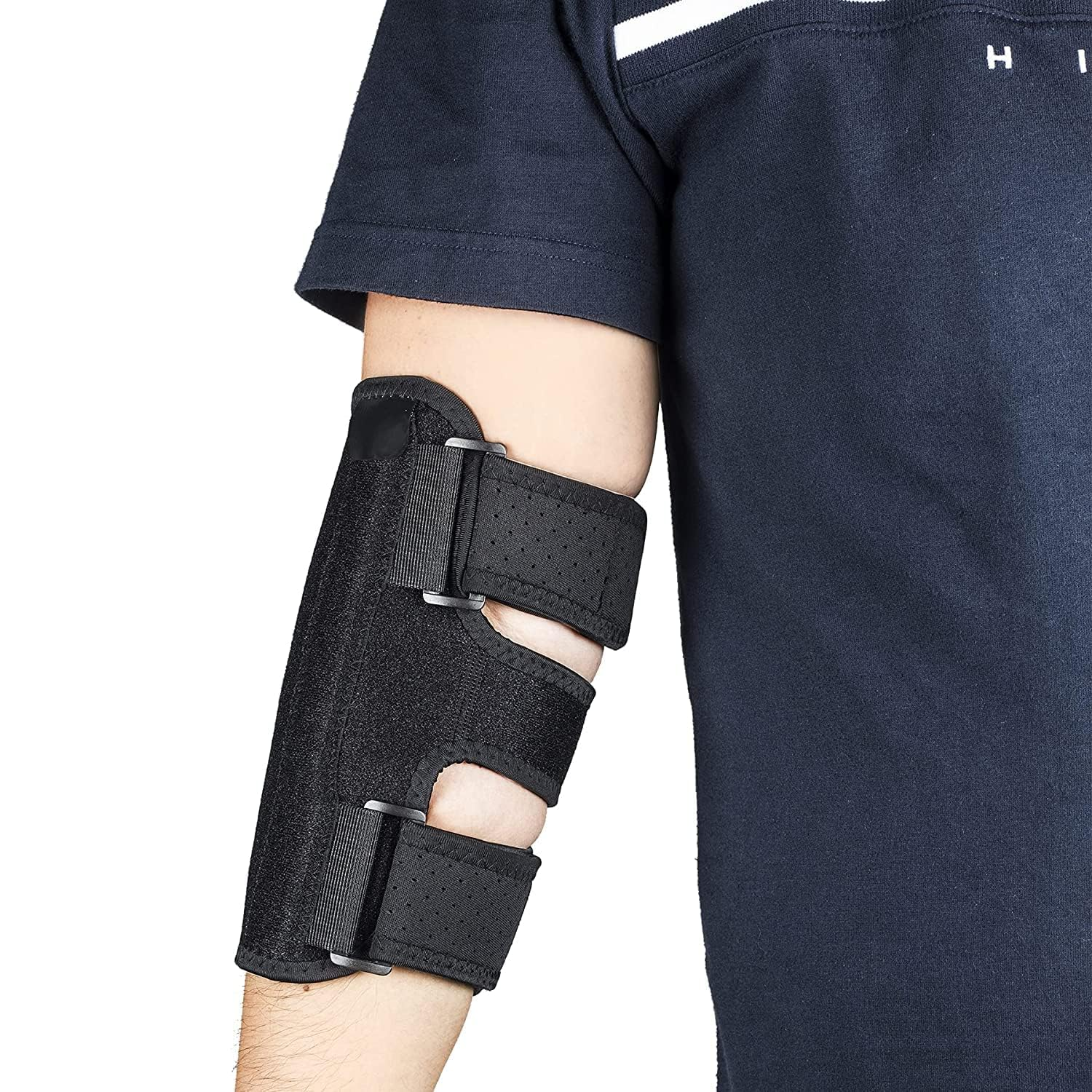 Two-Way Use Elbow Brace & Elbow Splint, Night Elbow Sleep Support, Adjustable Tendonitis Elbow Arm Brace for Ulnar Nerve Entrapment, Cubital Tunnel Syndrome, Golfers, Tennis Men & Women (Black, One Size) image number 4