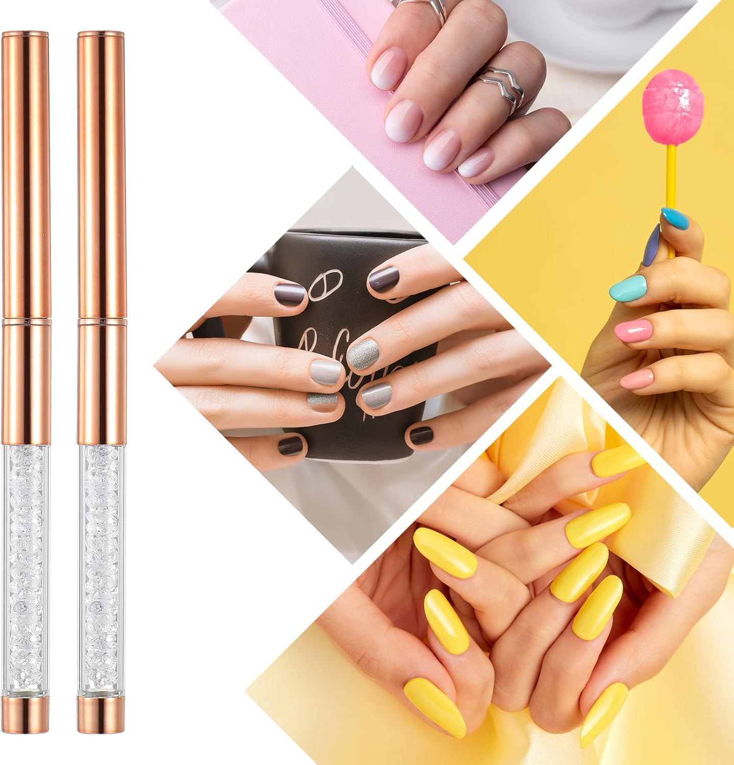 Set of 6 Gel Brushes for Nails, Oval Gel Nail Brush Set, Art Brush for Nail Painting with Rhinestone Handle, Nail Art, Design Brush, Nail Art, Cleaning Brush image number 1