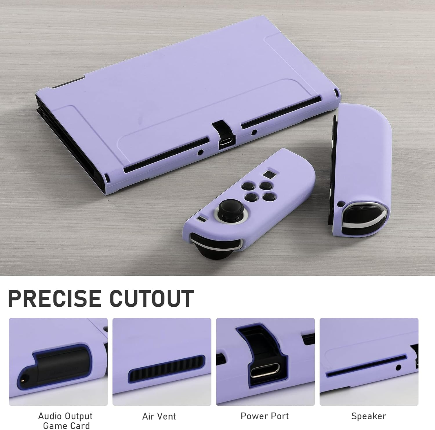 Dockable Case for Nintendo Switch OLED Model 2021, Soft TPU Protective Cover Case for Switch OLED Console and Joy-Con Controller with 2 Pcs Thumb Grip - Light Purple image number 2